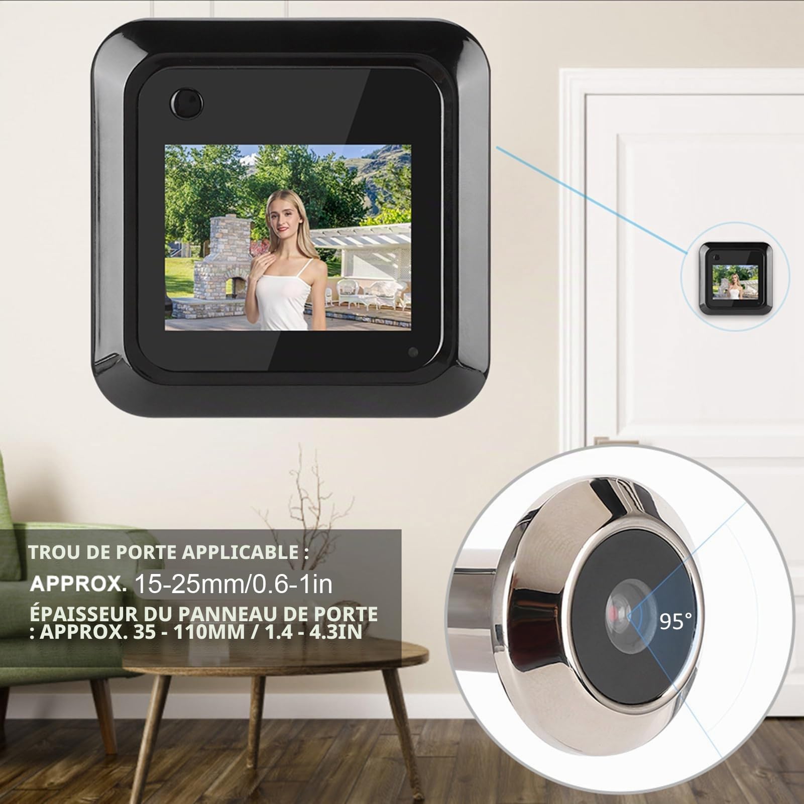 Judas de Porte Numérique, Judas Intelligent 2,4 Pouces - Écran LCD TFT, Enregistrement Photo avec Caméra 0,3 MP, Judas Grand Angle 95°, pour épaisseur de Panneau de Porte de 35 à 110 Mm