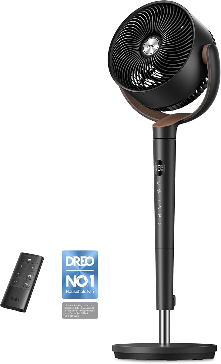 DREO 20dB Ultra Quiet Standing Pedestal Fan for Bedroom, 120° Oscillating Electric Cooling Fan with DC Motor, 9 Speeds & 4 Modes, 8H Timer, Remote, 37-42" Adjustable Height, 9" Blade, Home & Office