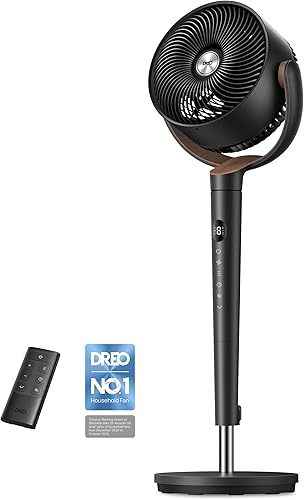 DREO 20dB Ultra Quiet Standing Pedestal Fan for Bedroom, 120° Oscillating Electric Cooling Fan with DC Motor, 9 Speeds & 4 Modes, 8H Timer, Remote, 37-42" Adjustable Height, 9" Blade, Home & Office - 1