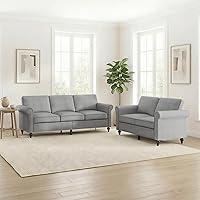 Vista 7 de Juegos de sofás de sala de estar de 2 piezas, modernos juegos de sofá de 3 plazas y sofá biplaza, tela de lino de 3 asientos + muebles de sofá de 2