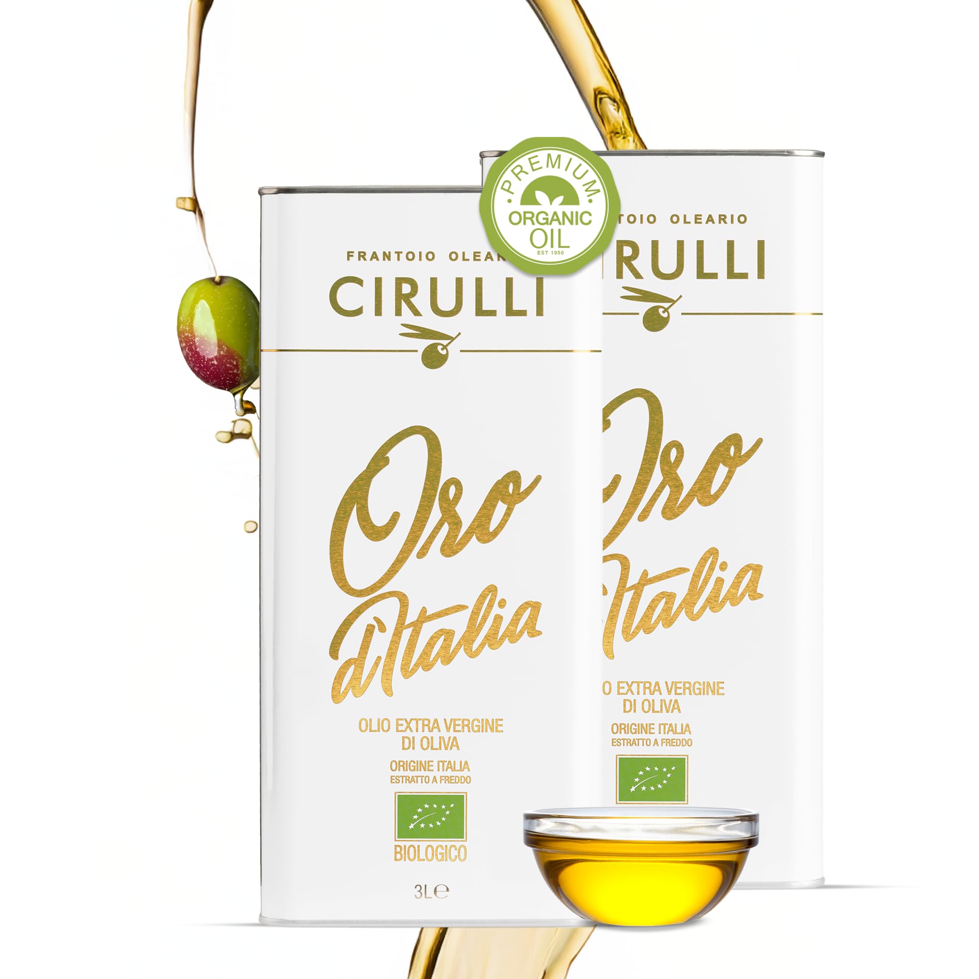 Cirulli Huile d'Olive Extra Vierge Bio-3Lx2- Boîte - Récolte Naturelle-Huile d'Olive Italienne de Qualité Supérieure-Brut & Non Filtrée - Sans Additifs-Goût Bio Exceptionnel avec Arôme Fruité