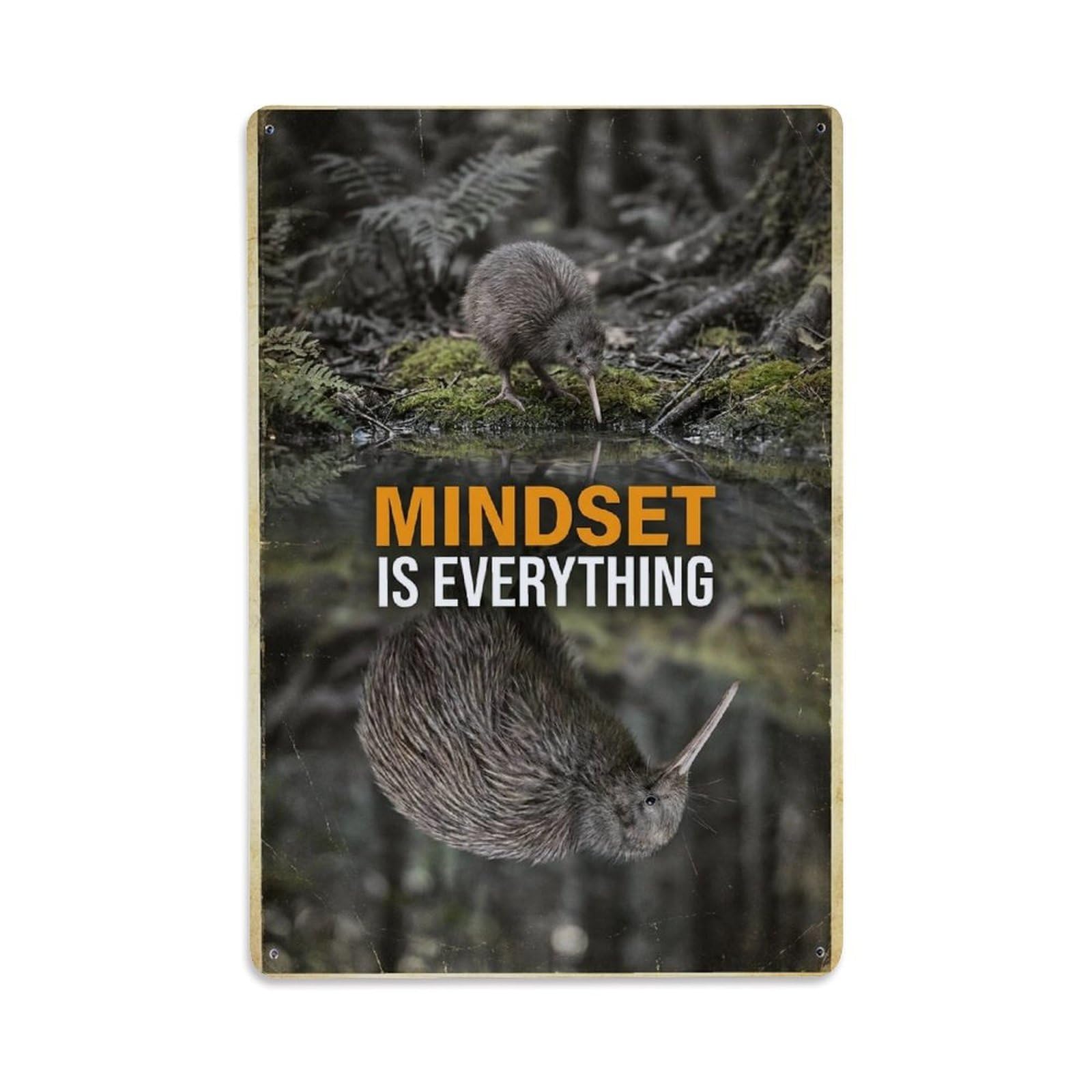 Olhnbad Style Kiwi Bird Mindset Is Everything Motivational Quote Metal Tin Sign