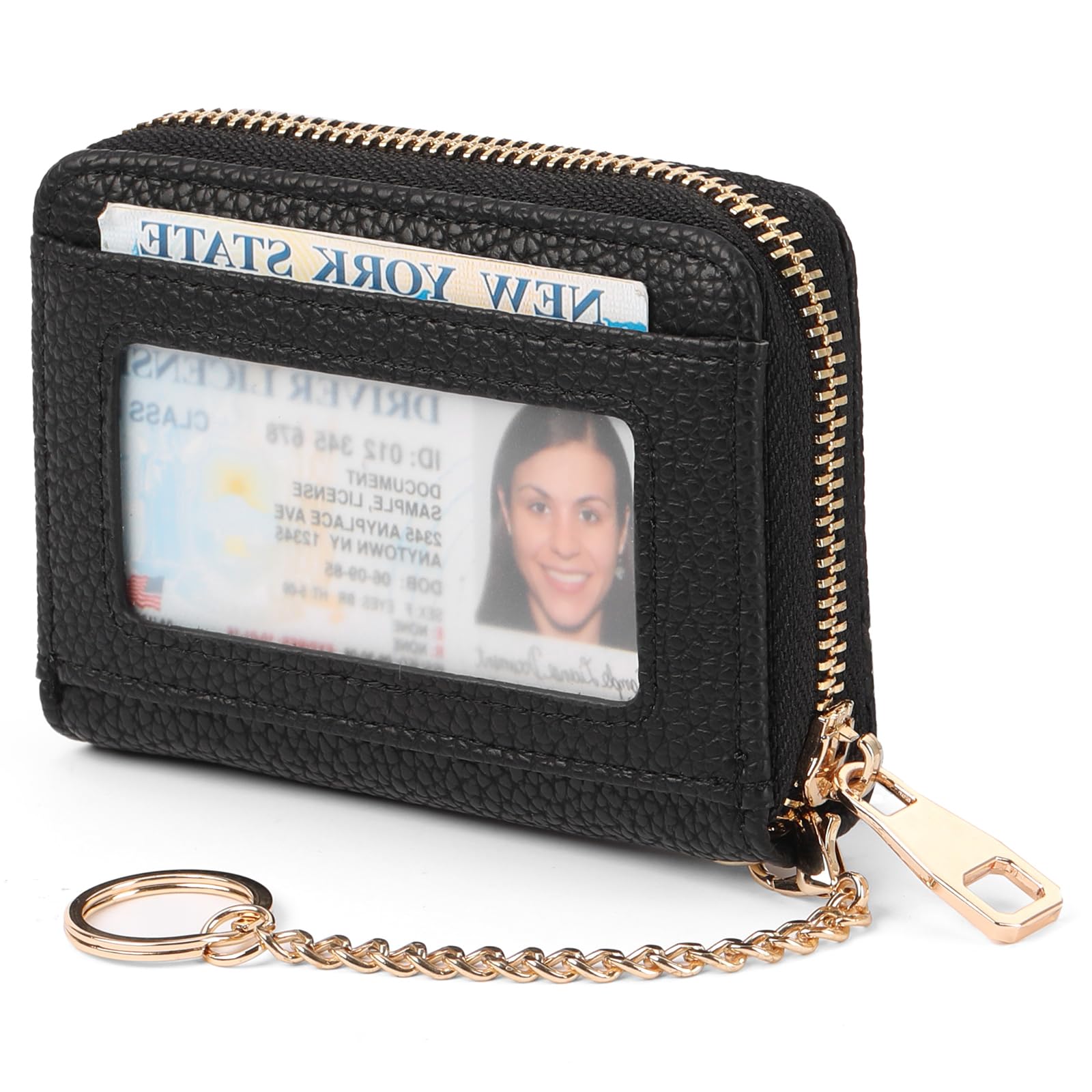 SENDEFN Leather Credit Card Holder for Women RFID Blocking Keychain Wallet Small Accordion Cases with ID Window