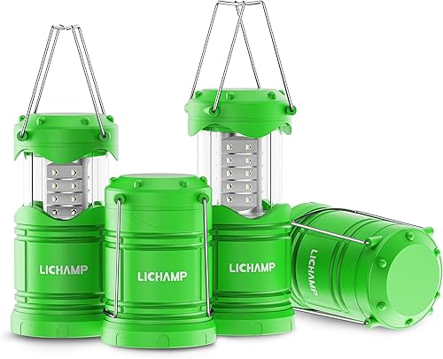 Lichamp Paquete de 4 linternas LED para acampar, luces de campamento con pilas, linterna plegable LED, kit de suministros de emergencia portátil,