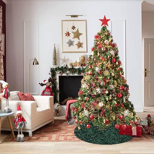 Modfuns Dark Green Christmas Tree Skirt Sparkle Sequin Tree Skirt Velvet Christmas Tree Skirt Tree Glitter Xmas Collar Christmas Decorations Rustic Tree Cover Skirt Halloween Tree Blanket #TOP1