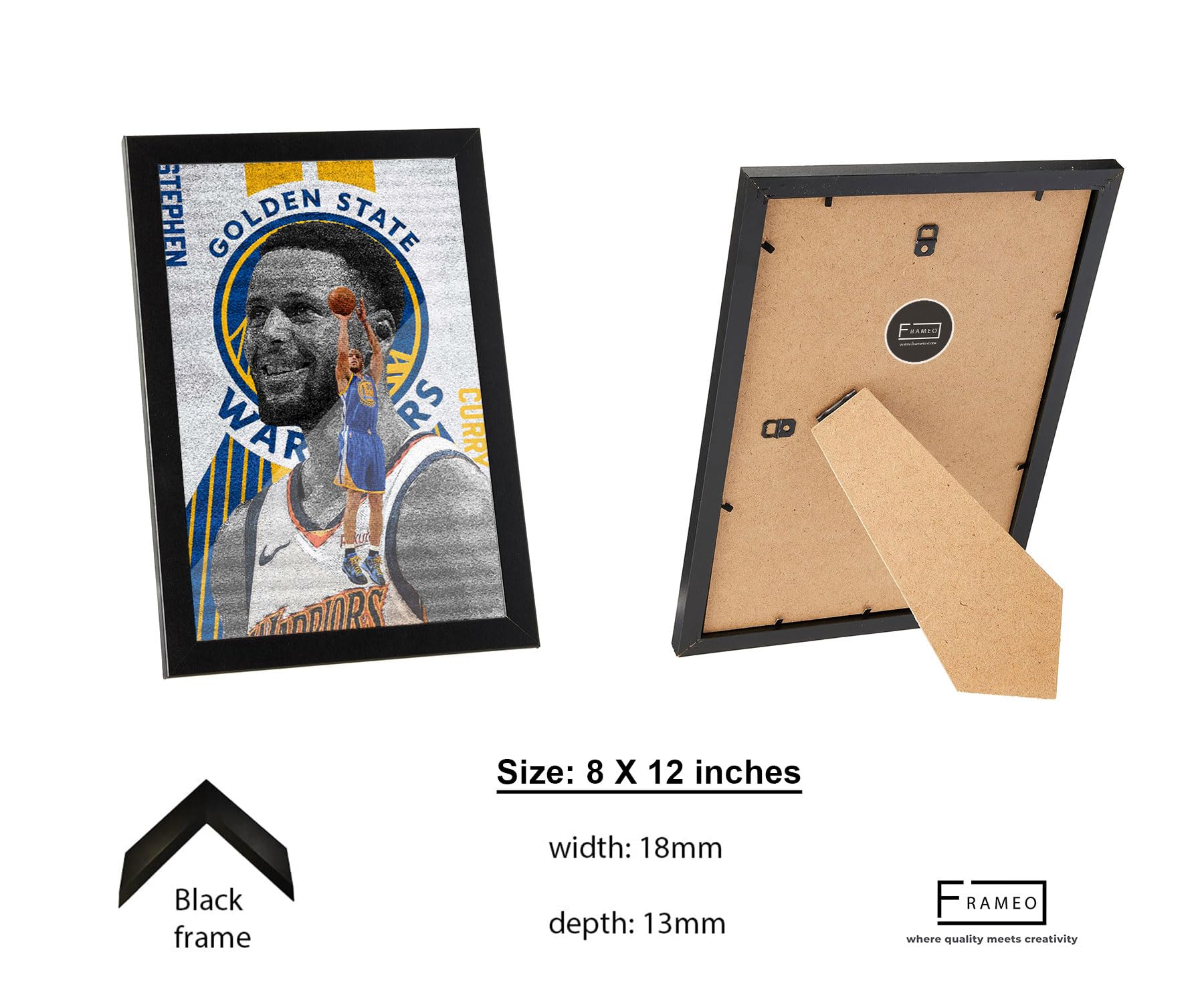 FRAMEO STORE Stephen Curry Golden State Warriors Poster Glass frame, Stephen Curry warriors wall art framed poster (A4 size - 8 X 12 Inches) 1