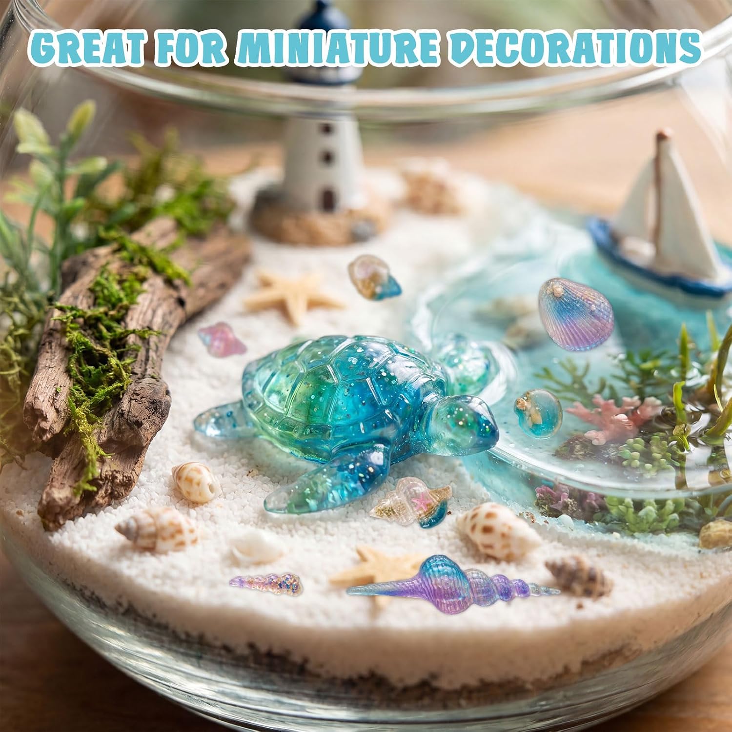 13 Pcs Mini Turtle Resin Molds with Seashell Conch Tool & 10 Keychains