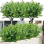 8 Bundles Outdoor Artificial Boxwood UV Resistant Fake Stems Plants, Faux Plastic Greenery for Indoor Outside Hanging Plants Garden Porch Window Box Home Wedding Farmhouse Décor