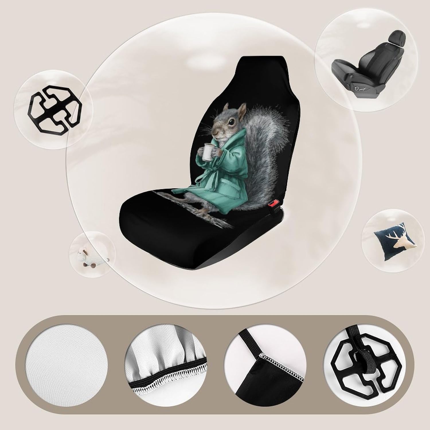 Squirrel Bath Robe Coffee Car Seat Protector Front Seats Universal Fit Automotive Accessories