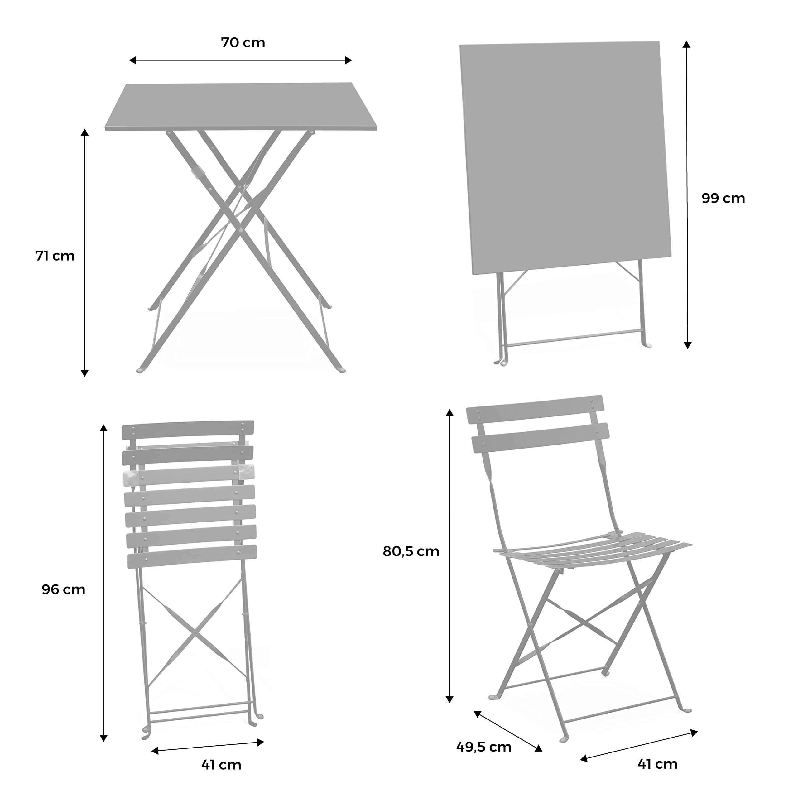 Sweeek Table de Jardin Bistrot Pliante Métal Acier Vert de Gris 70 x 70cm