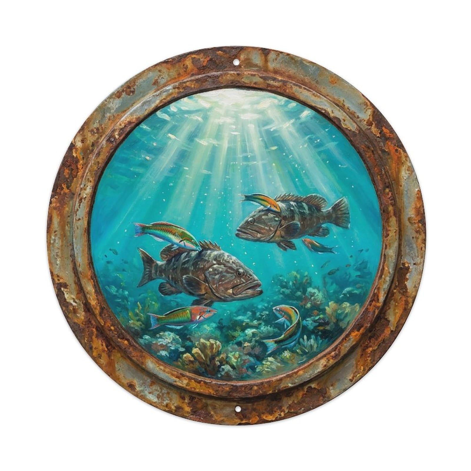 Vintage Porthole Wrasse Cleaning Ship Window Under Deep Metal Tin Sign