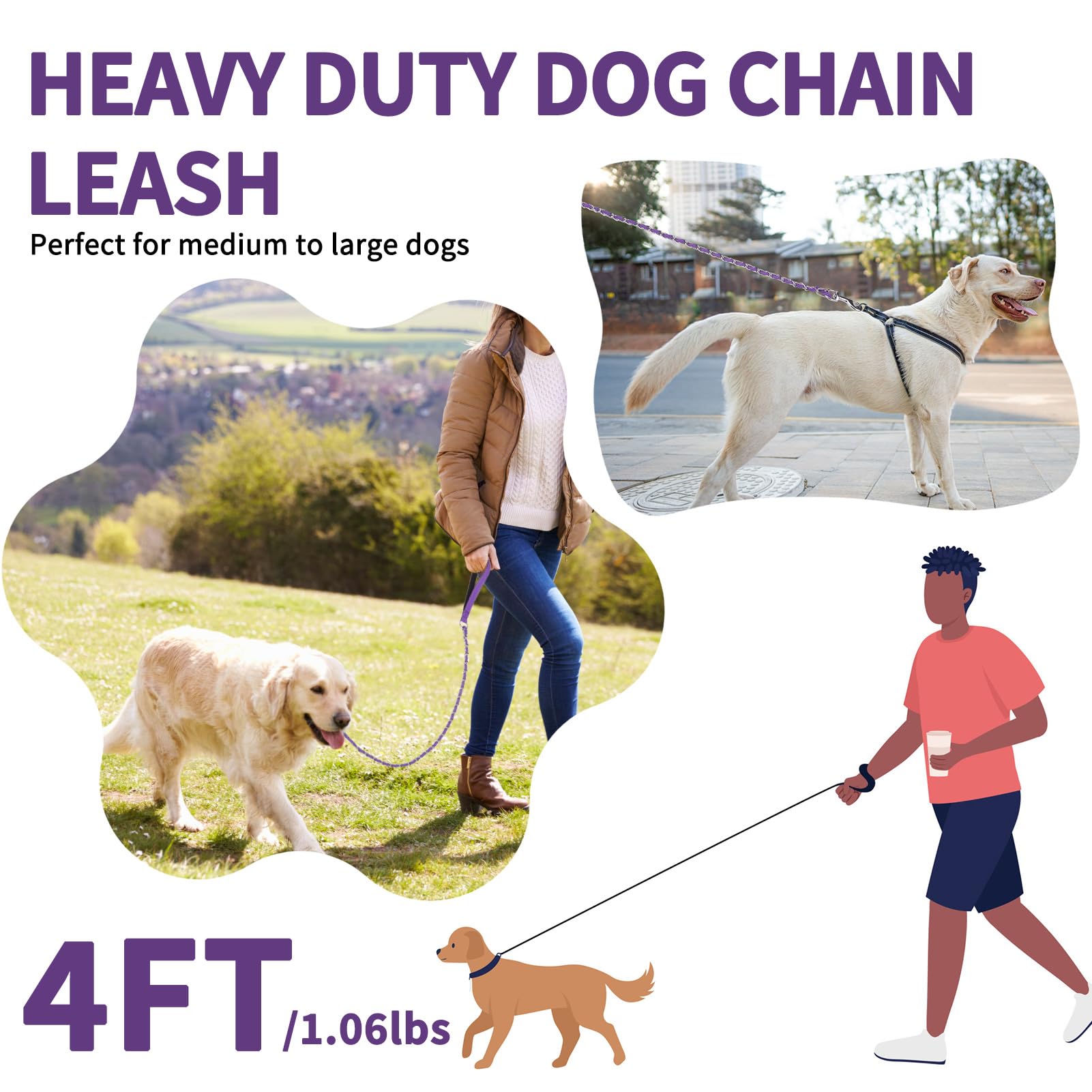 HOMIMP Heavy Duty Dog Leash, Chew Proof 4 FT, Reflective, Metal Training Leash with Soft Padded Handle - Image 4