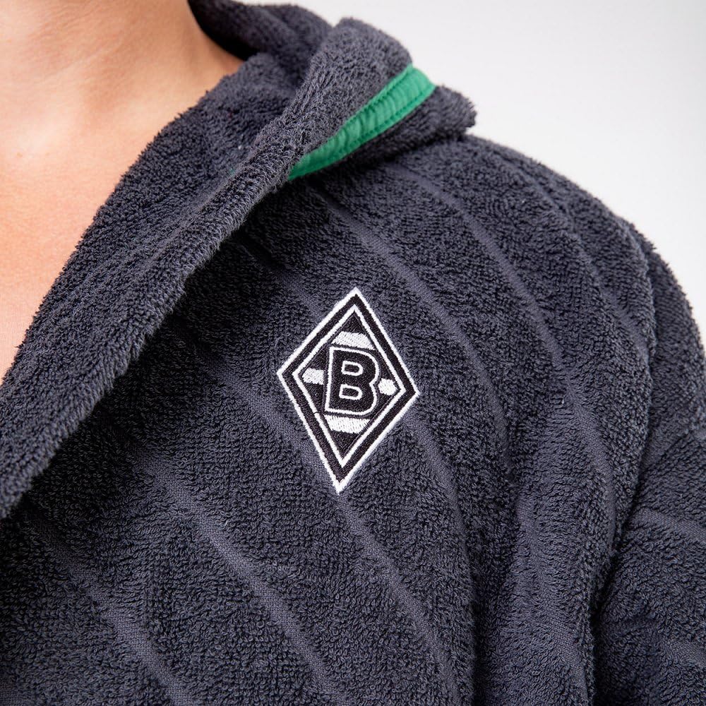 Borussia Mönchengladbach Bademantel | Offizieller Fanartikel Fohlenshop | Gladbach Fanartikel, Dunkelgrau | Frottee Bademantel