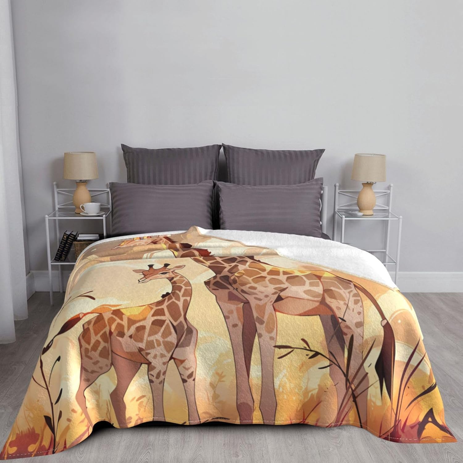 Giraffe Mother and Child Soft Fleece Blanket, 60 * 50 inch Soft Sofa Blanket, Suitable for Sofa Camping Travel Night Cover Blanket