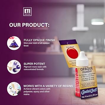 Environmental Technology Castin'Craft Opaque Pigment - Red (1 oz Kit) Polyester Casting Resin & Clear Epoxy Liquid Tints & Dye Art Supplies Artists, Artisans & Hobbyists, 1 Fl Oz (Pack of 1) (46302)