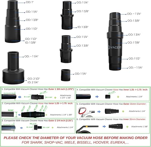 Miniatura 2 de Kit adaptador universal de manguera de vacío, convertidor de accesorios reductores de 1 1/2 pulgadas a 1 1/4 pulgadas de 1 3/8 pulgadas a 1 1/4