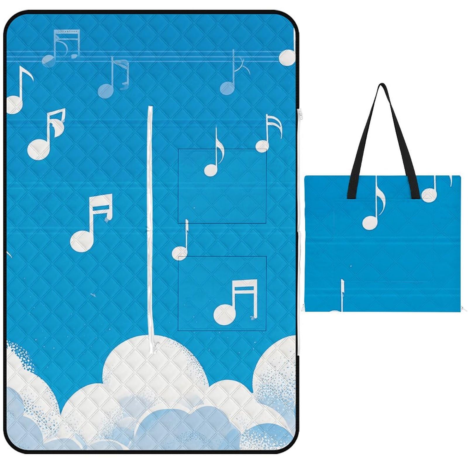 Couverture de plage imperméable et pliable motif note de musique avec fermeture éclair pour voyage