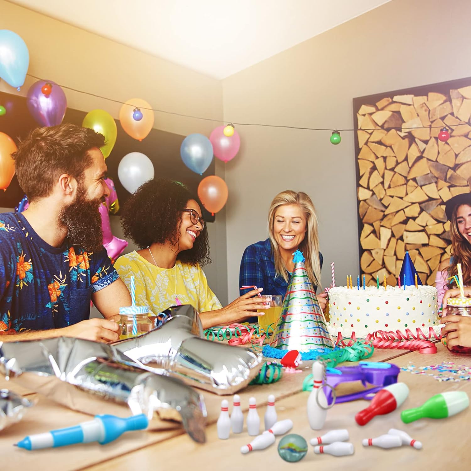 Deekin Bowling Party Favors 12 Pcs Pin Keychain 12 Pcs Ballpoint Pen Mini Bowling Set 50 Pcs Stickers for Goodie Bag Fillers and Small Prizes - Image 6