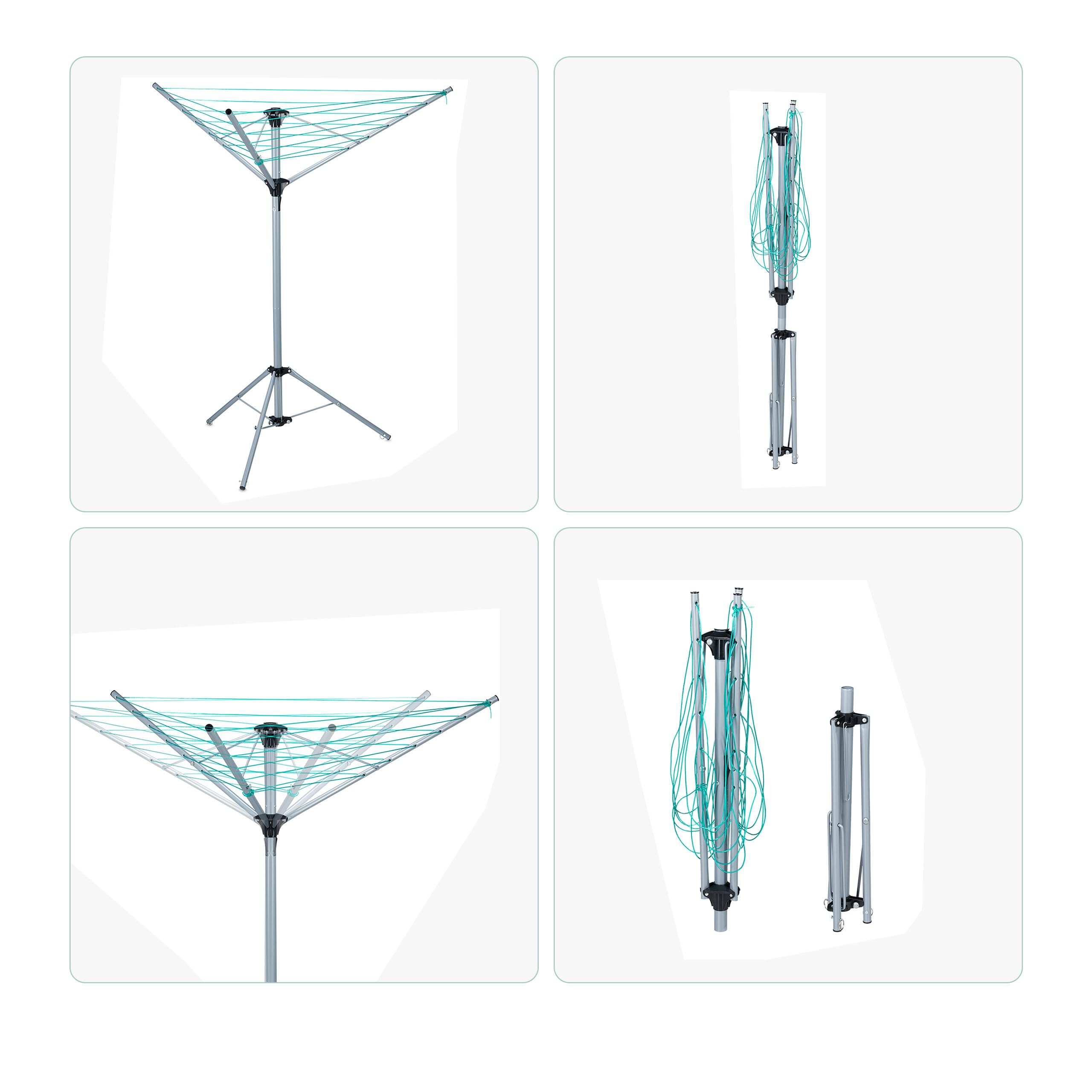 Relaxdays Stendibiancheria da Giardino, 15 m di Filo, Stendino Pieghevole per Esterni, per Campeggio & Balcone, Argento