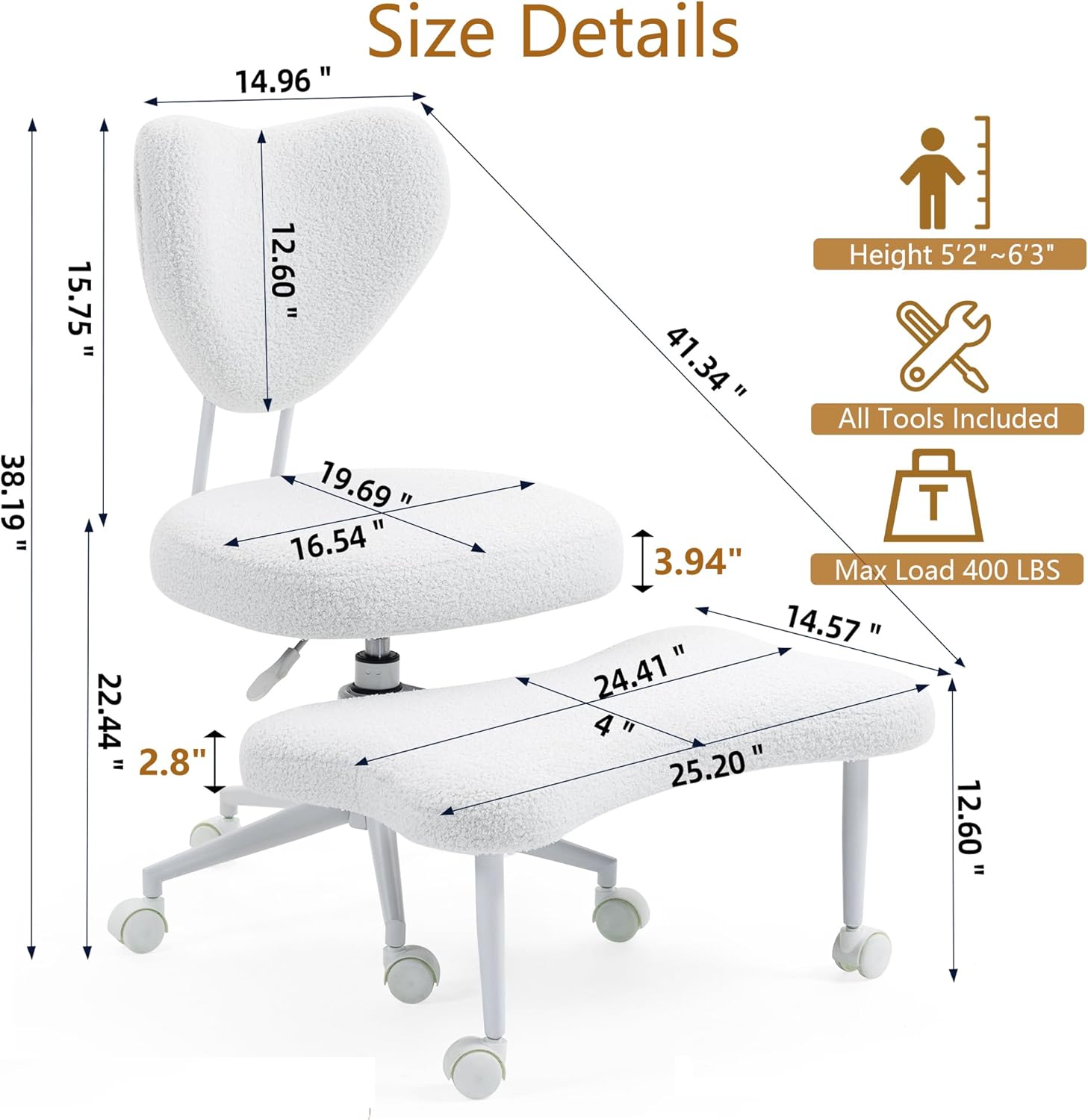 Meditation Chair Plus, Cross Legged Chair with Wheels, ADHD Chair, Ergonomic Criss Cross Desk Chair with Lumbar Support and Adjustable Stool, Flexible Design for Fidgety Sitters Home Office (Ivory)