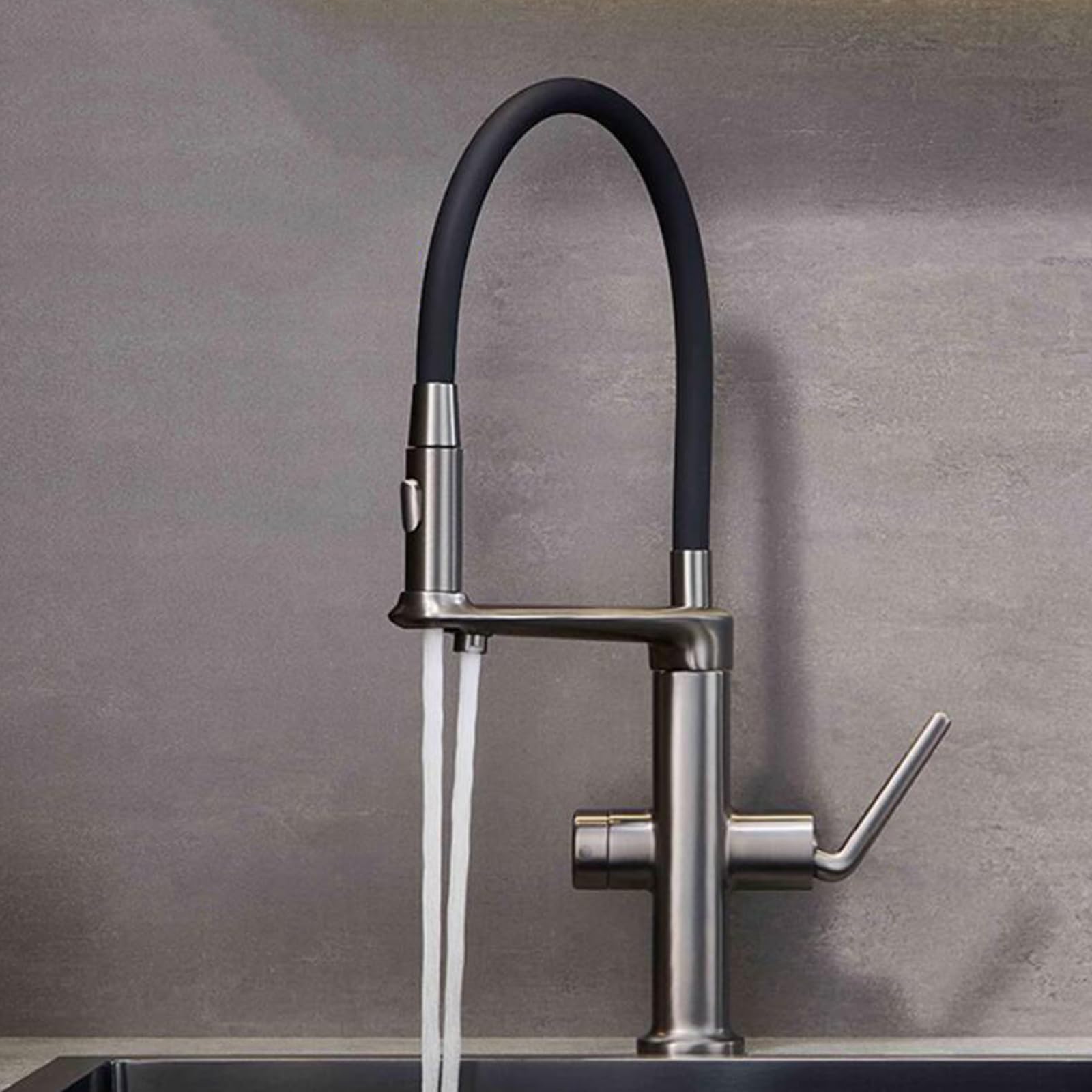 ZYCHSJXA Kitchen Bath Taps3 Way Tap with Pull Out Spray Rotary Brass Sink Faucet 3 in 1-Grey