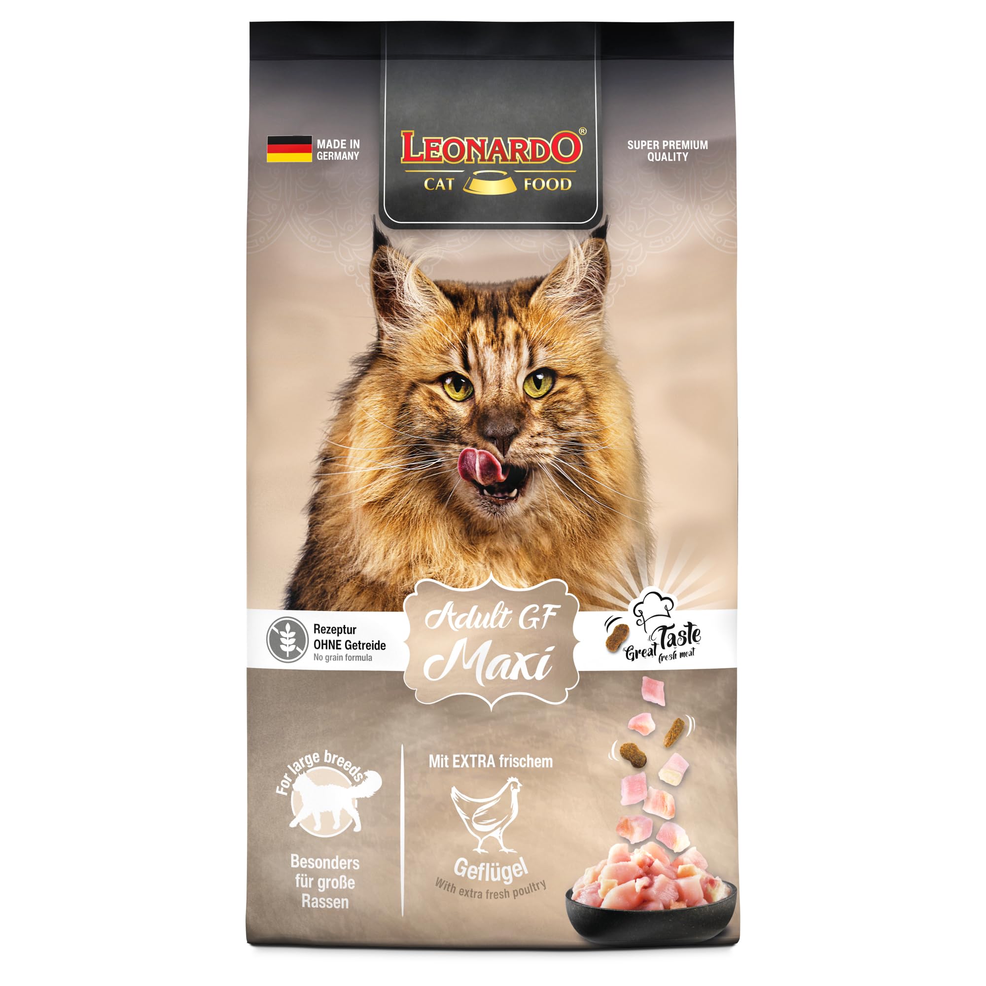 LEONARDO Adult GF Maxi [7,5kg] Katzenfutter | Getreidefreies Trockenfutter für Katzen | Alleinfuttermittel für große Katzenrassen ab 1 Jahr