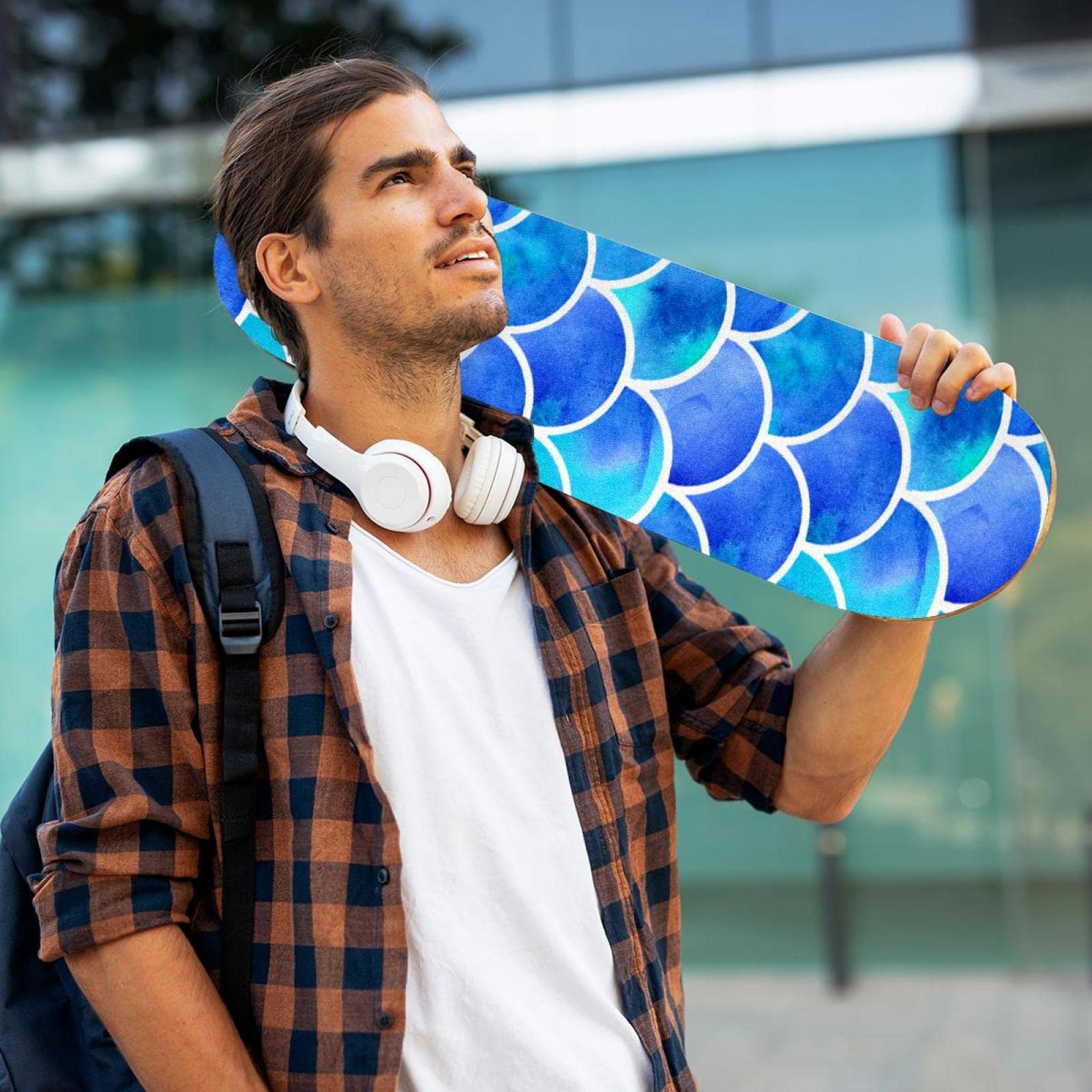 Mermaid Scale Blue 2 Stück Skateboard-Griptape Bogen Schleifpapier Longboard Aufkleber Roller Deck Sandpapier