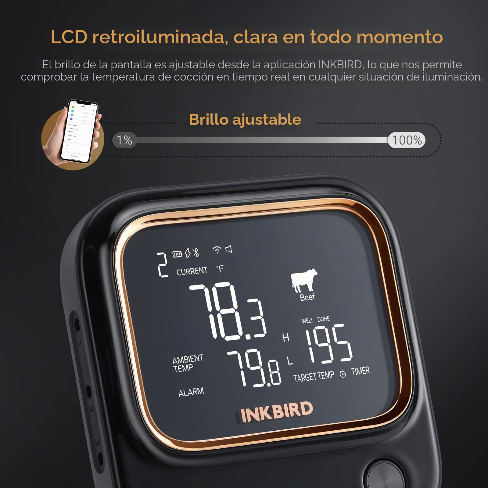 Inkbird IBT-26S - Termómetro Carne, Termómetro Cocina de Bluetooth 5.1 Señal de 70 m y WiFi 5 G, con 4 Sensores de Temperatura, Soporte Magnético, Recargable por USB, Termómetro para Barbacoa