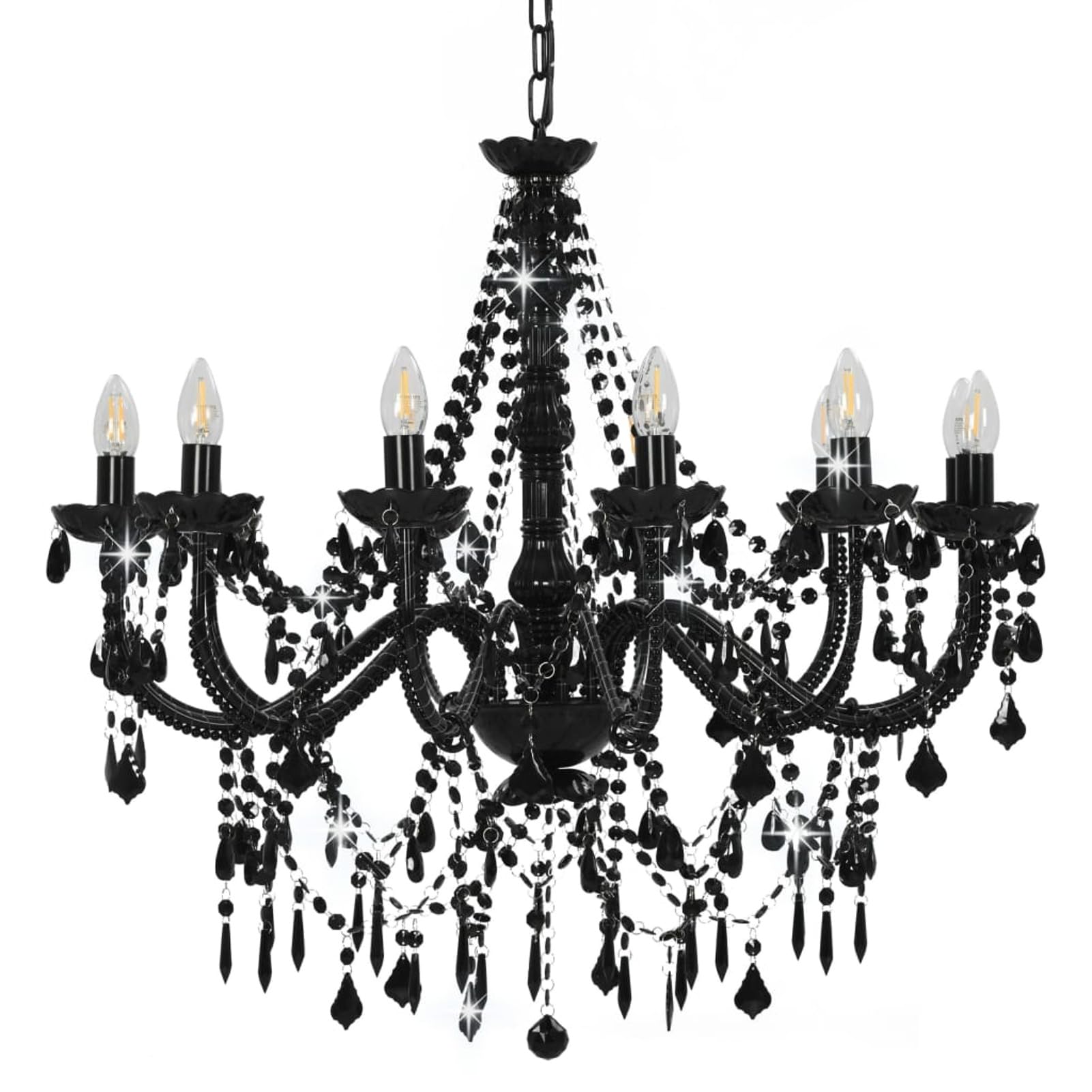 Rantry Kronleuchter mit Perlen Schwarz 12 x E14 Lampen Kronleuchter