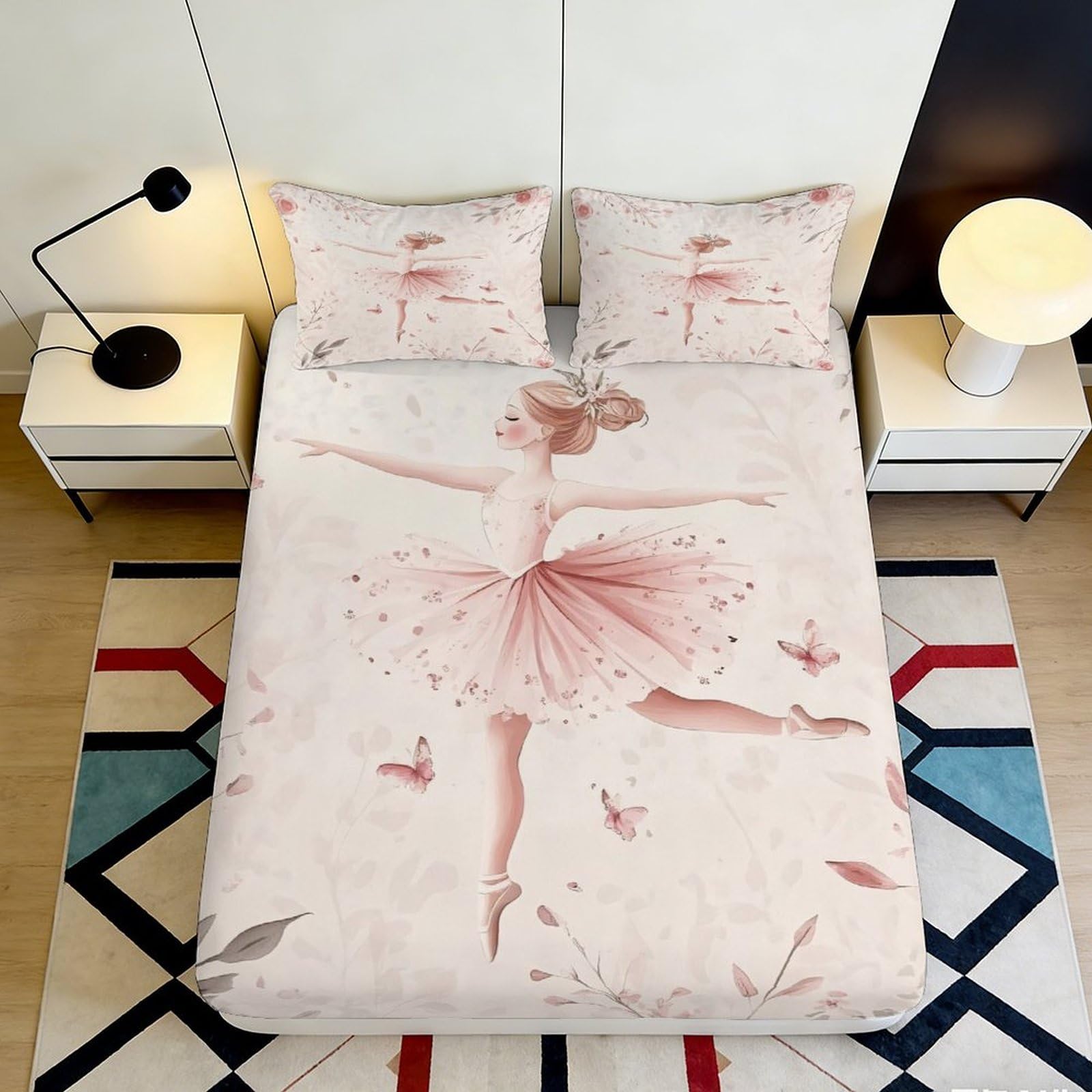 Jqzkxnhpbr Style-9 3D Printed Ballet Dancer Fitted Sheet Microfiber Pink Bedroom Decor Butterfly Mattress Cover For Adult Teen Kids Home 90X200x25cm