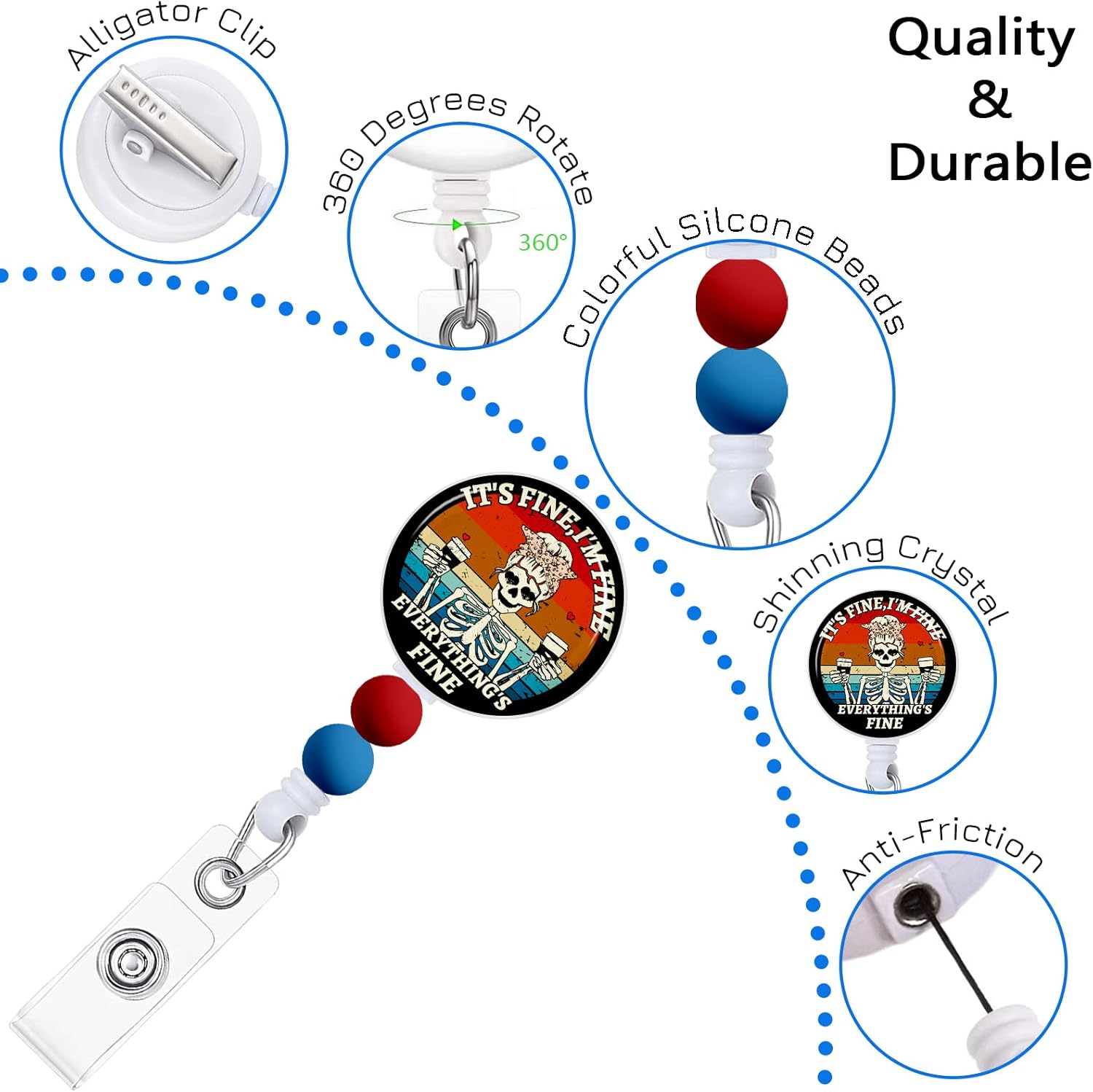 It's Fine I'm Fine Everything's Fine バッジリール 格納式 ワニクリップ