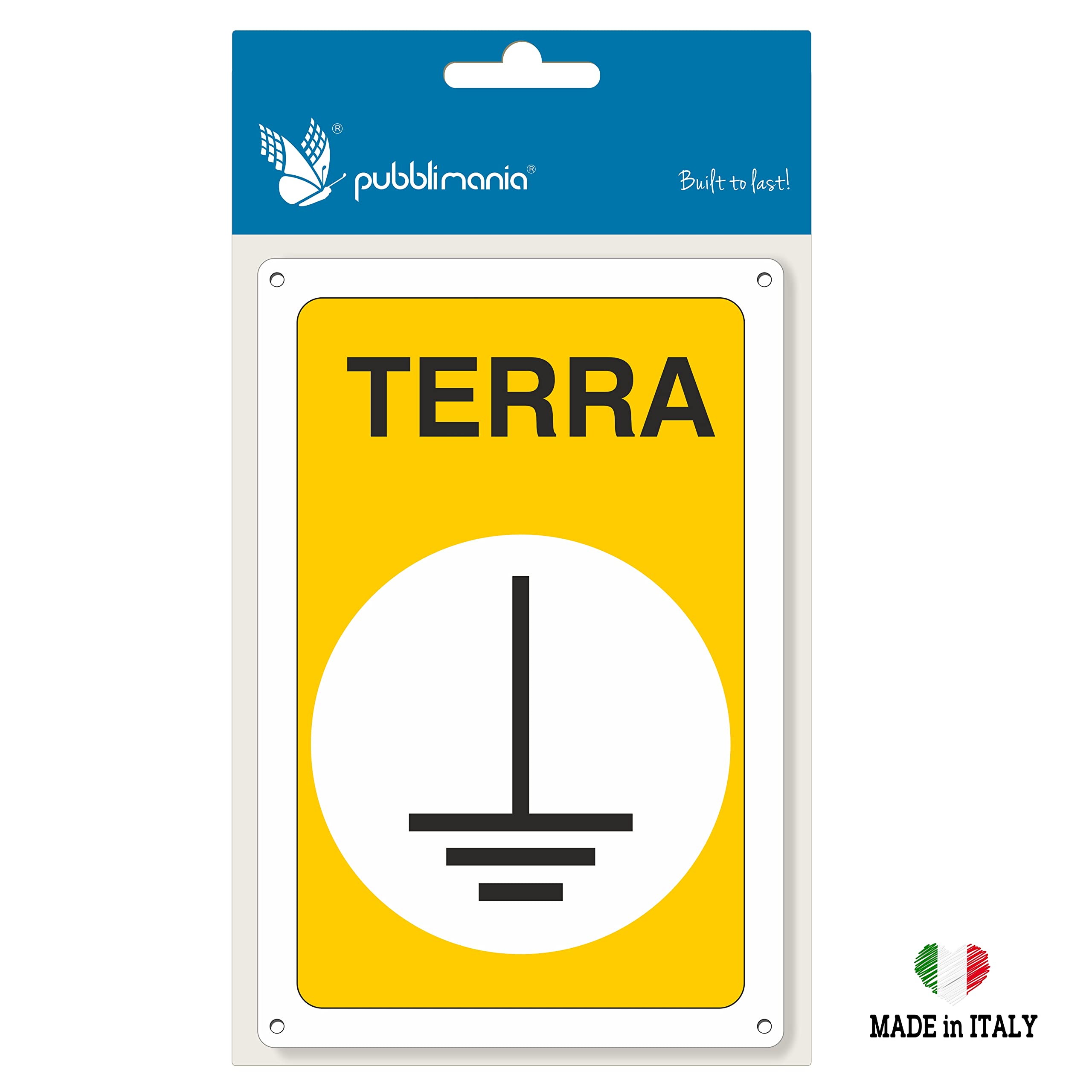 Pubblimania DISPERSORE DI TERRA | PERICOLO Cartello di emergenza e sicurezza in alluminio metallo composito 3 mm di spessore (Cartello Dispersore Terra 15x20)