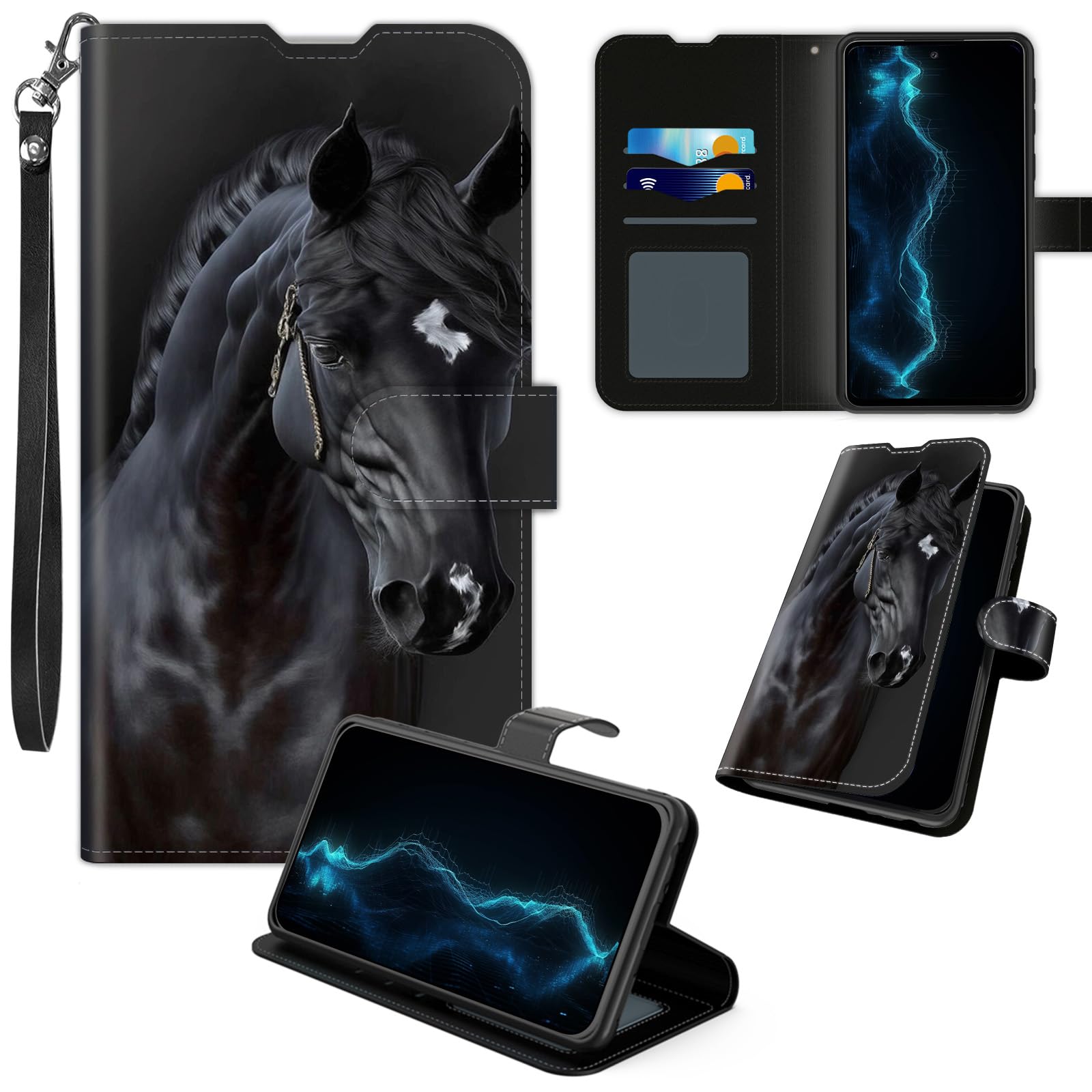 AIRWEE for iPhone 16 Wallet Case, with RFID Blocking Credit Card Slots & Wrist Strap, for Women Men Kickstand Magnetic Closure PU Leather Shockproof