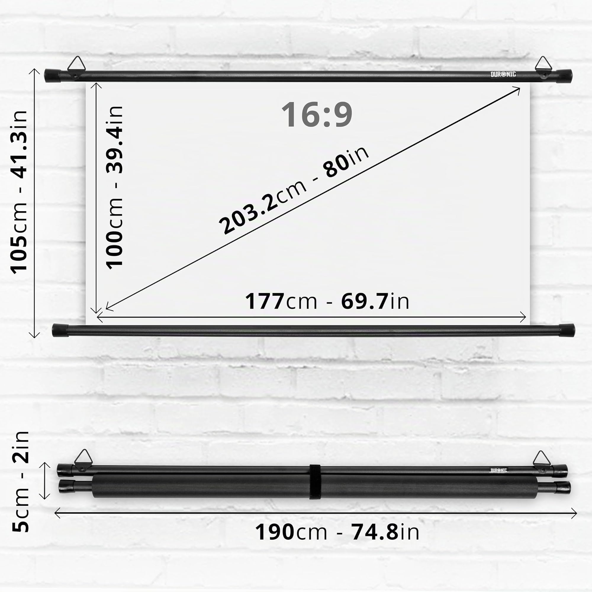Duronic BPS80 16:9 Telo Proiettore 80 pollici, Schermo per proiettore, Telo da proiezione interno esterno, Home theater cinema Full HD 3D 4K, Schermo di proiezione anti pieghe per casa ufficio scuola