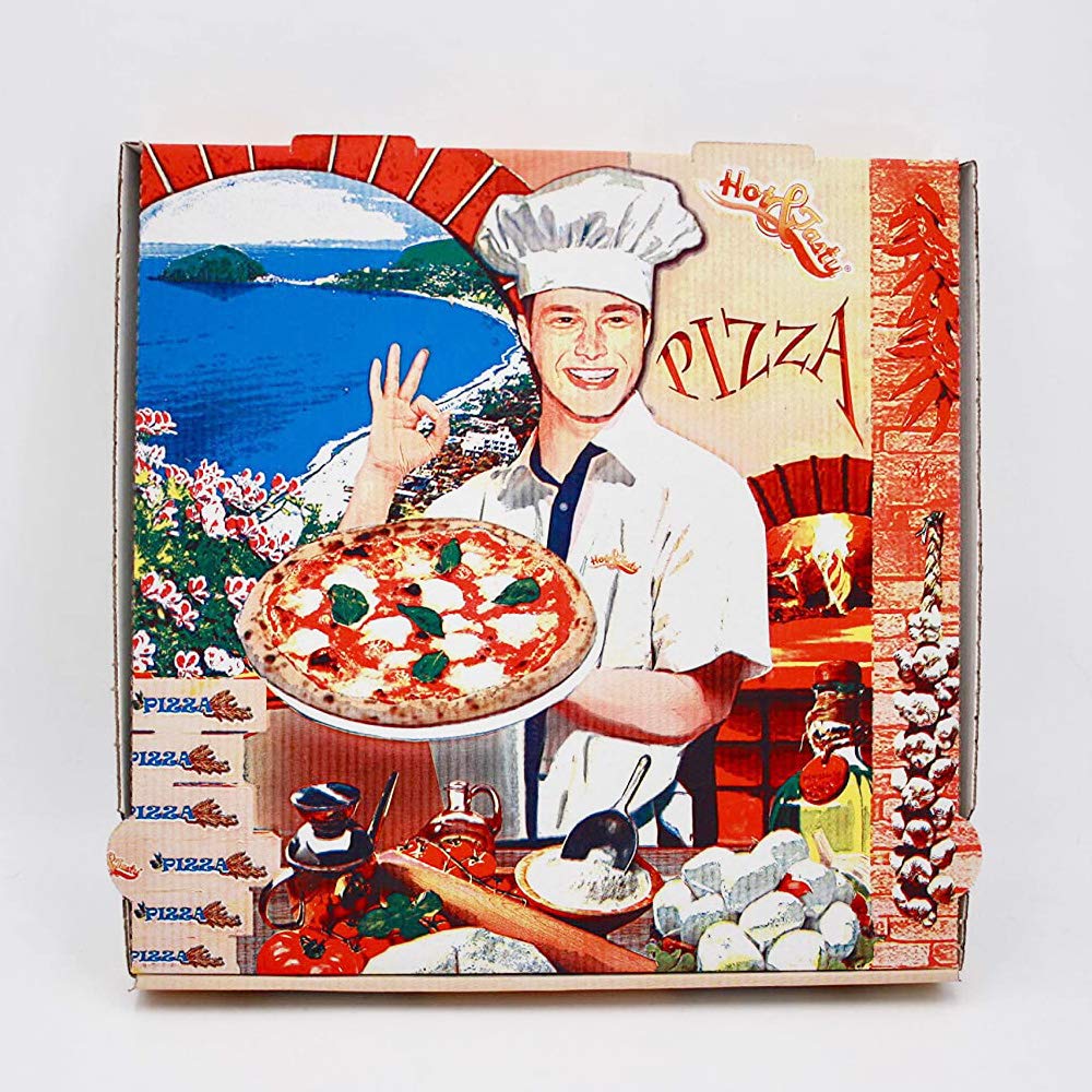 100 uds - Caja para pizza diseño Ischia - tamaño 36x36x4 cm - Anónimas - Cartón microcanal de reciclable y compostable
