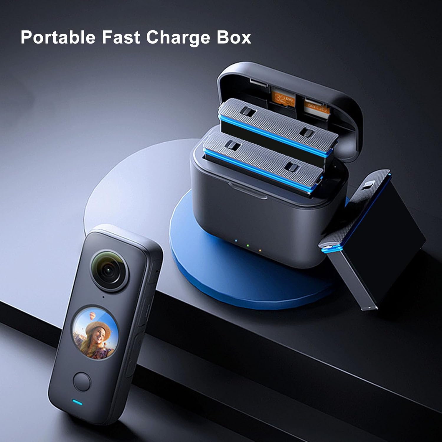 Charger Hub Fast for ONE X2, Portable 2 Channel Battery Charger Station with Card Slots Low Battery Fast /High Battery Trickle, Smart Charging