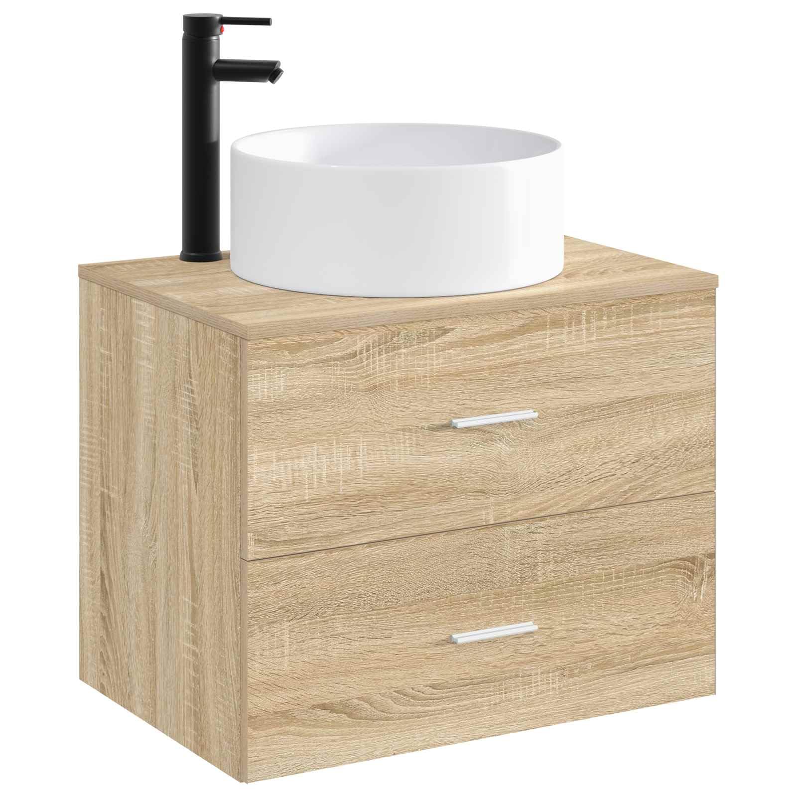 Umywalka łazienkowa matowa czarna, 40,5 x 40,5 x 15,5 cm, metalowa, z kranem i odpływem, odporna na korozję, odporna na wysokie temperatury, nowoczesna umywalka dla gości WC i mebli