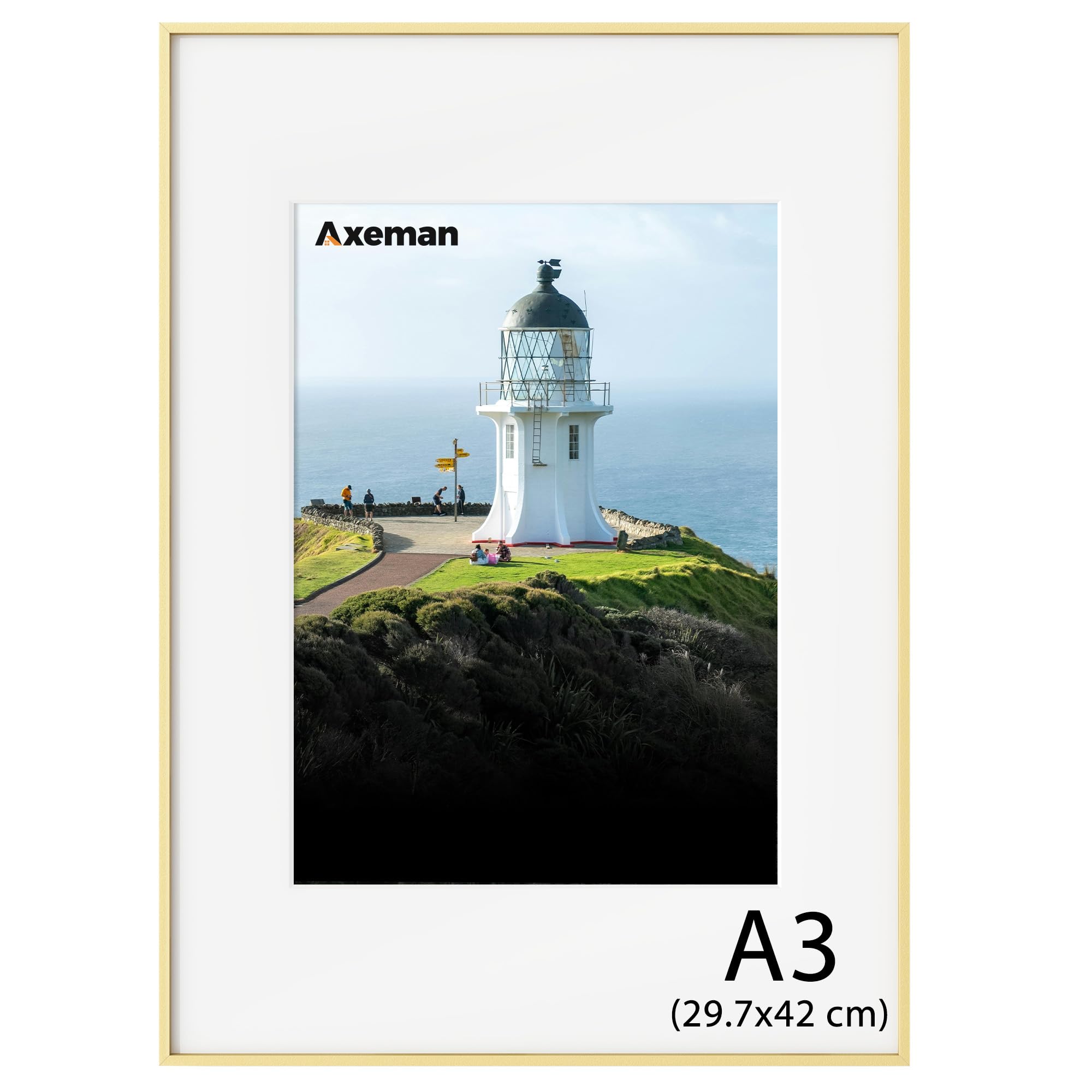 Axeman Bilderrahmen A3, Metall Bilderrahmen für 29.7x42cm, Golden | Posterrahmen, Aluminium Schmal Bilderrahmen, Picture Frame mit Inklusive Wandhaken, ideal für Wohnzimmer, Büro, Galerie