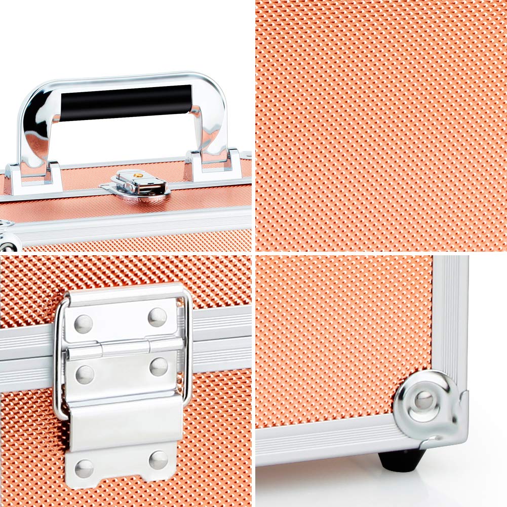 OUDMAY Makeup Case - Professional Portable Aluminum Cosmetics Storage Box With Locks and 2-Deck Folding Trays Punctate Rose Golden