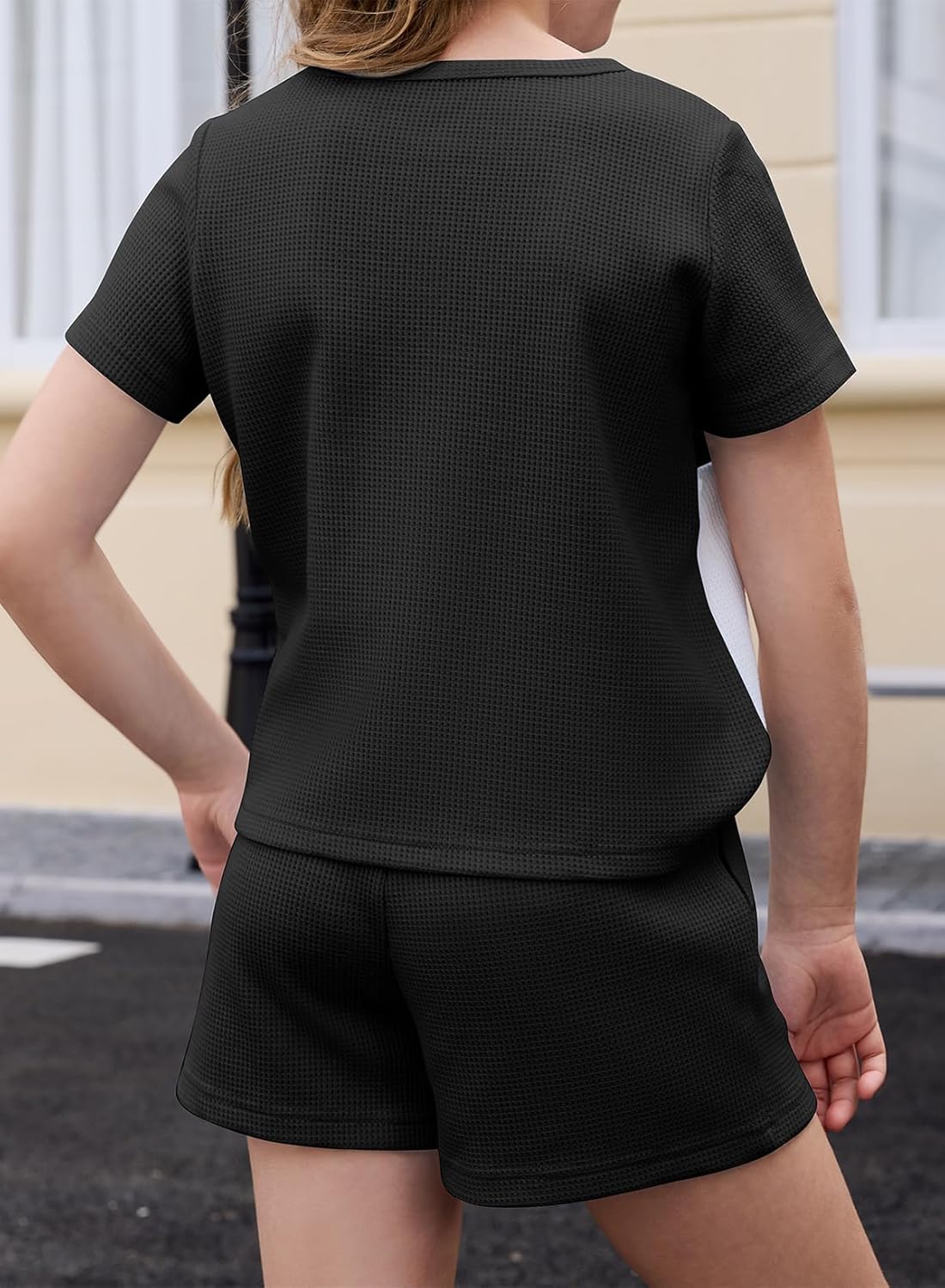 blibean Girls Summer Clothes Sets Kids Waffle Colorblock Outfits Size 6-15 Years - Image 4