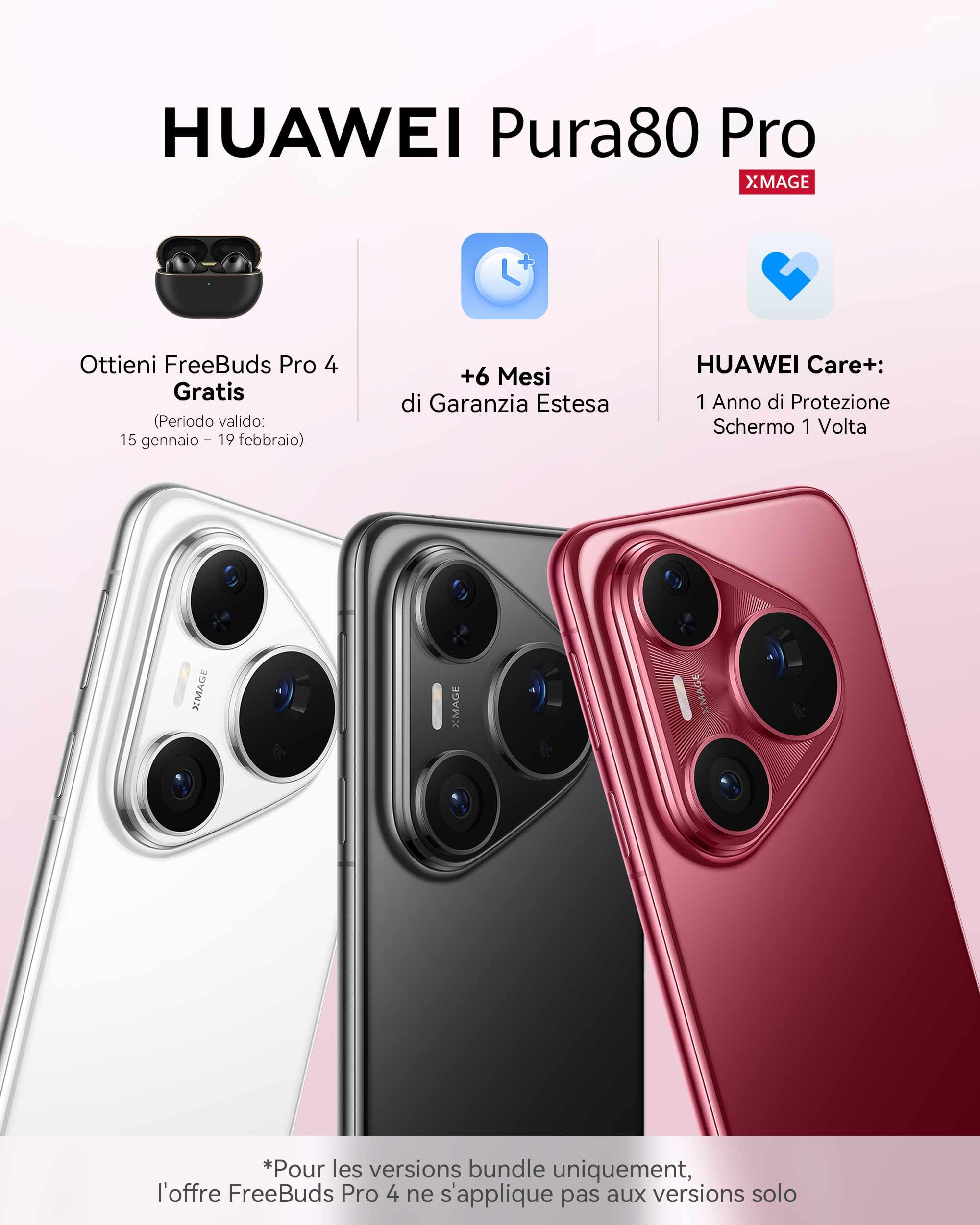 HUAWEI Pura 80 Pro Smartphone 12GB+512GB, Fotocamera Ultra Lighting da 1 pollice, Fotocamera Ultra Lighting Macro con Teleobiettivo, Eliminazione del rumore AI, 5170 mAh, Rosso smaltato