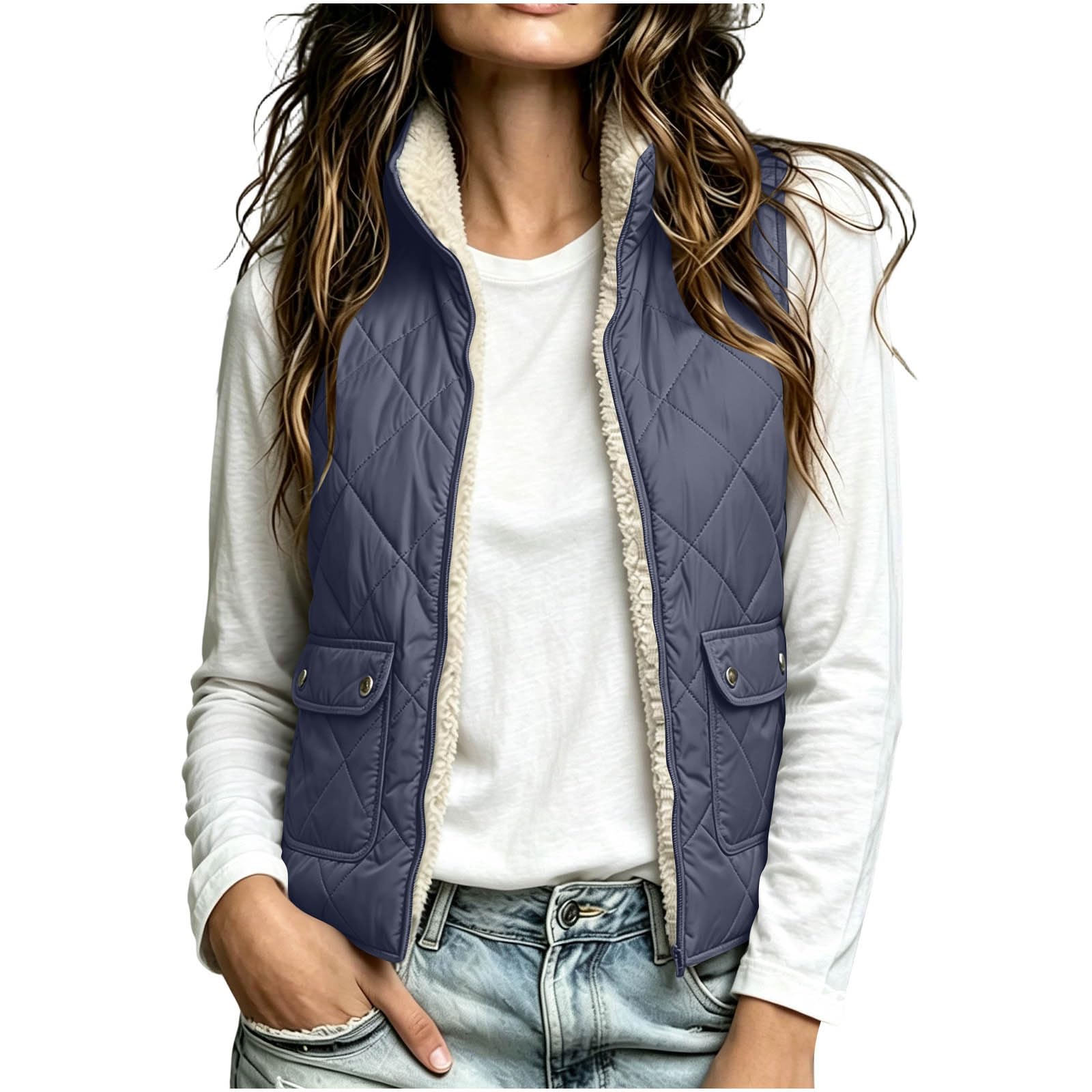 Capispalla casual da donna con colletto alla coreana, gilet trapuntato