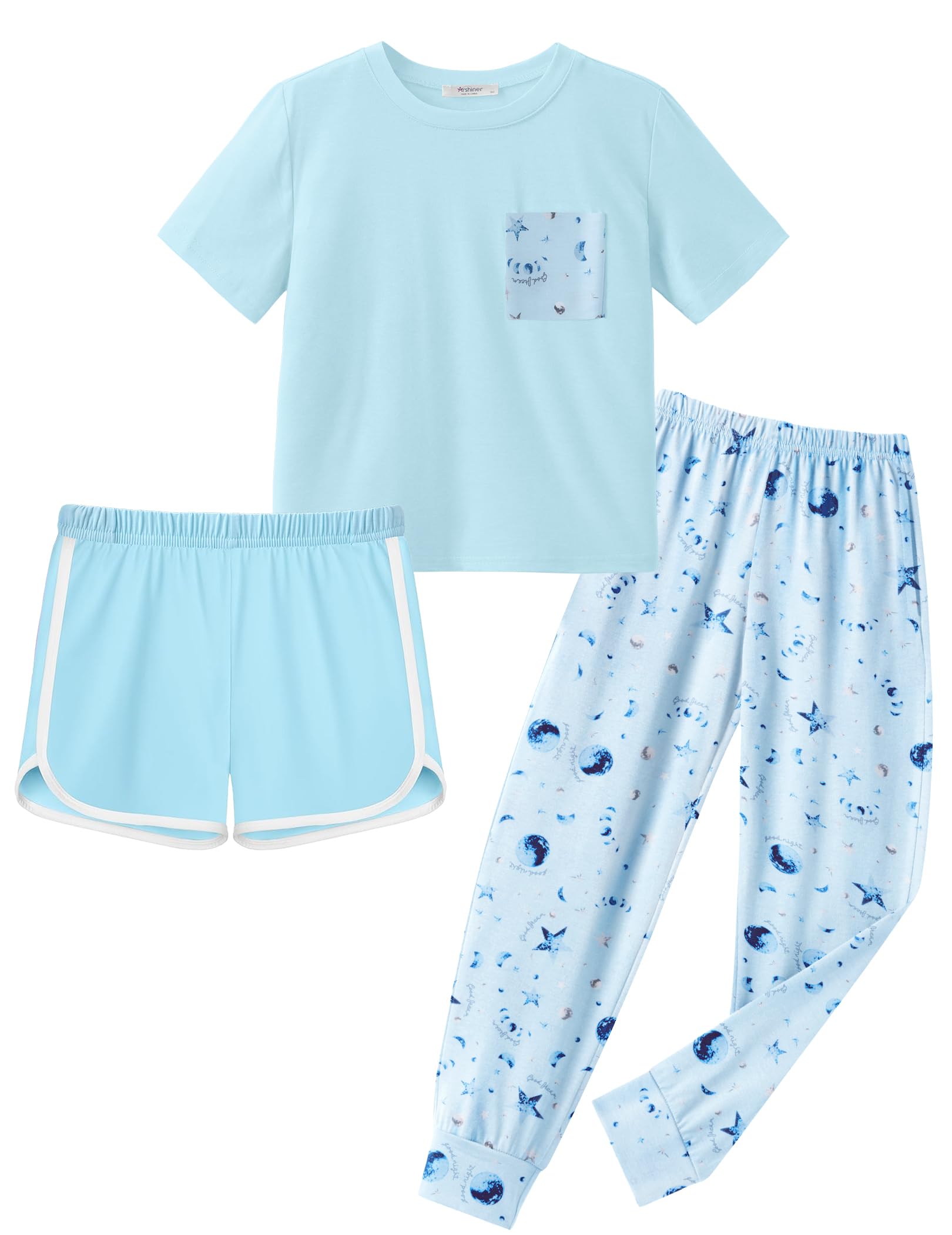 Arshiner Girls Clothes 3 Piece Outfits Short Sleeve Shirt Dolphin Shorts and Pant Sets Fashion Clothing with Pockets