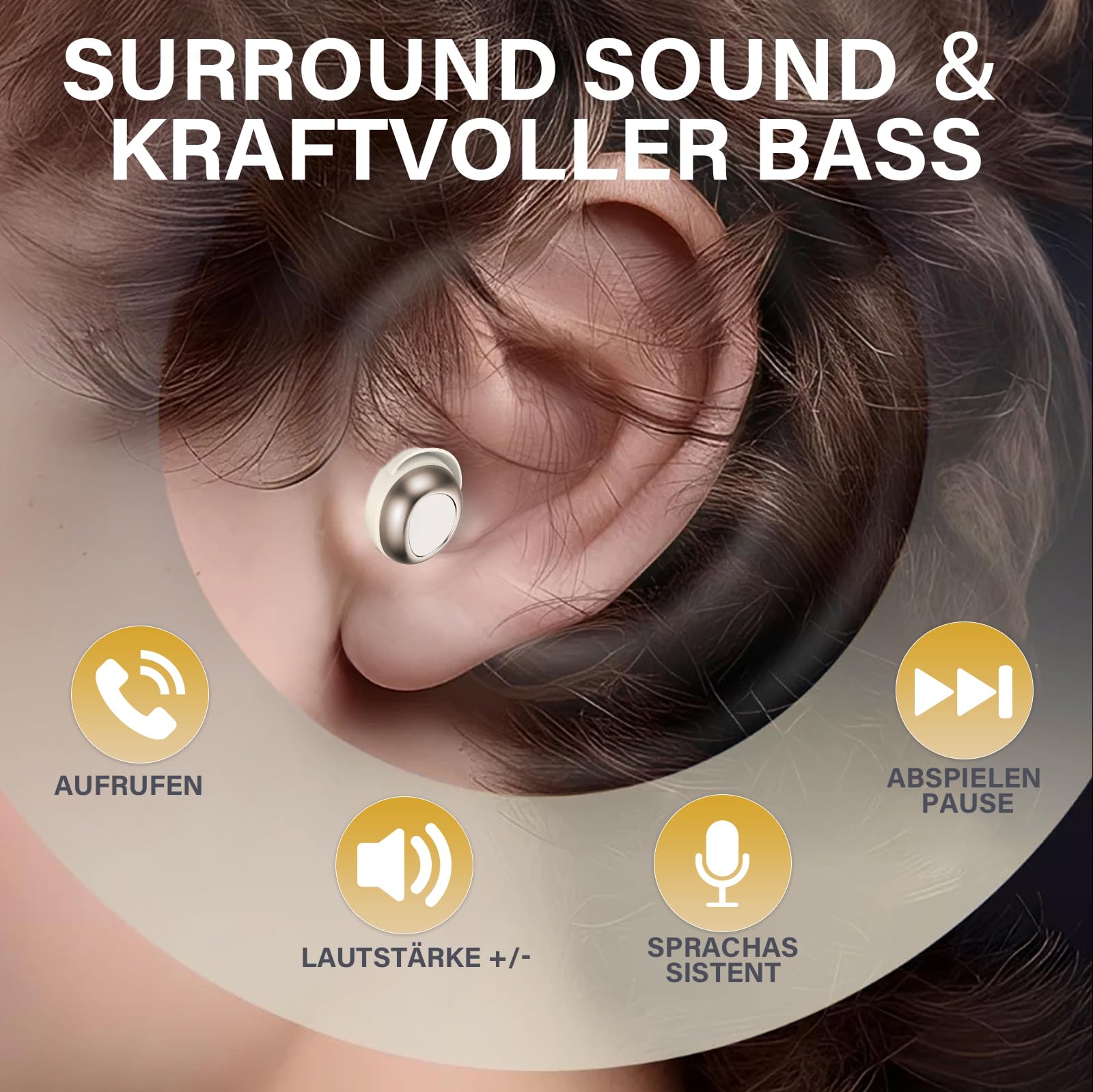 Rinsmola Mini Schlafkopfhörer Bluetooth 5.4 Kopfhörer, Schlafen Sleepbuds | In Ear Kopfhörer Kabellos mit 25 Stunden Akkulaufzeit, Weiche Ohrhörer Sanfter Klang Bequem Tragen ohne Druckgefühl, Beige
