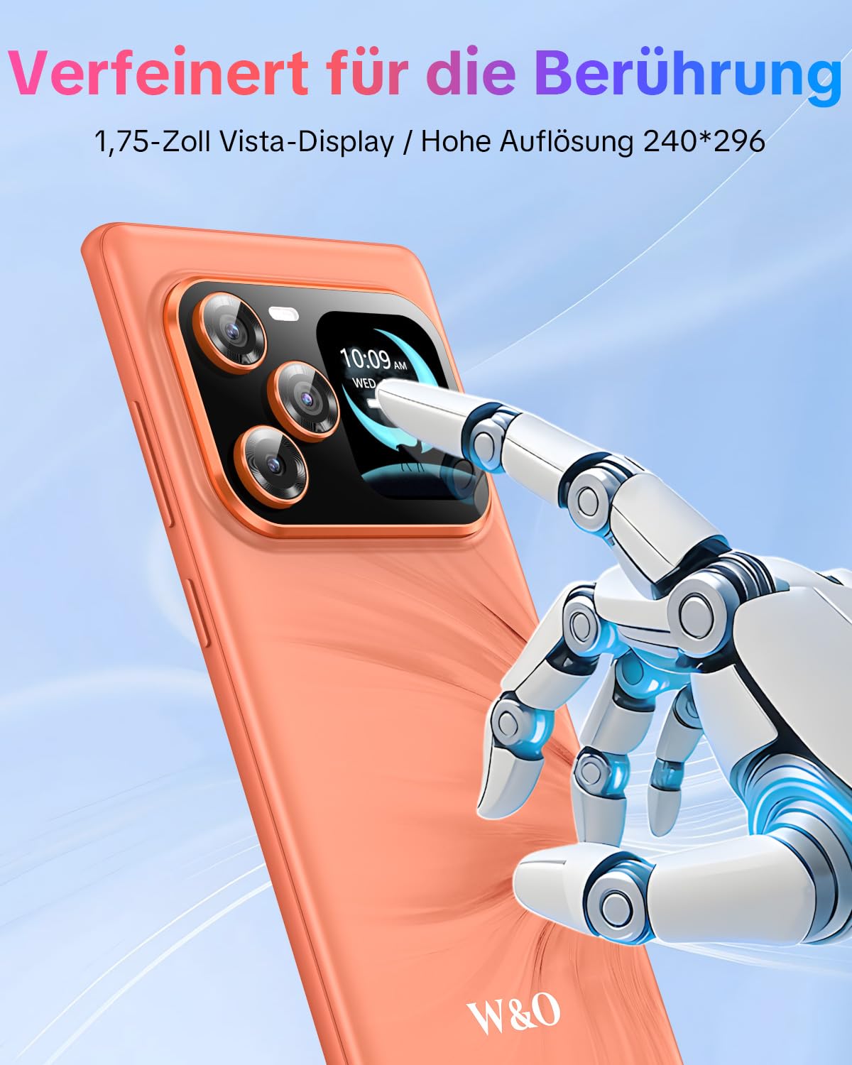 W & O 5G Smartphone 12GB+512GB, Dual-Screen Android Handy mit 6,67" OLED Gebogene Bildschirm, 1,75" Zusatzdisplay, 64MP+16MP Kamera, 5000mAh Akku, Dual SIM, Handy ohne Vertrag (Orange)