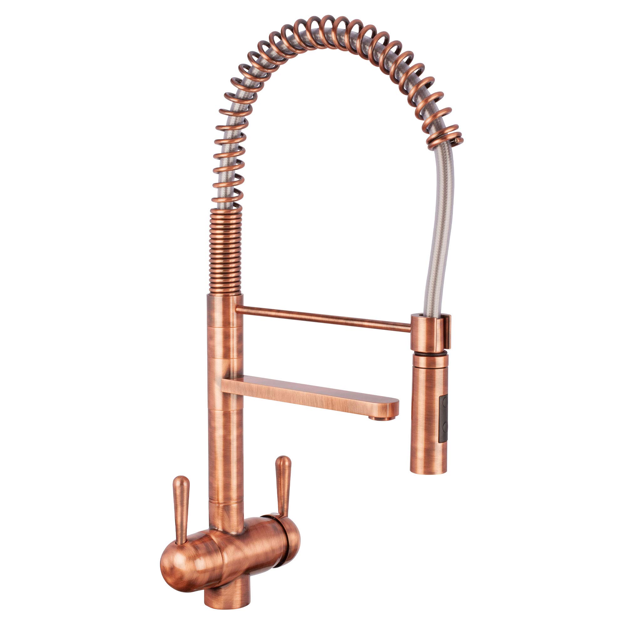 HommixTatiana Tall Italian Made Copper Pull-Out Spray-Hose 3-Way Tap (Triflow Filter Tap) - for Use with Under Sink Water Filter Systems (Copper Handles)