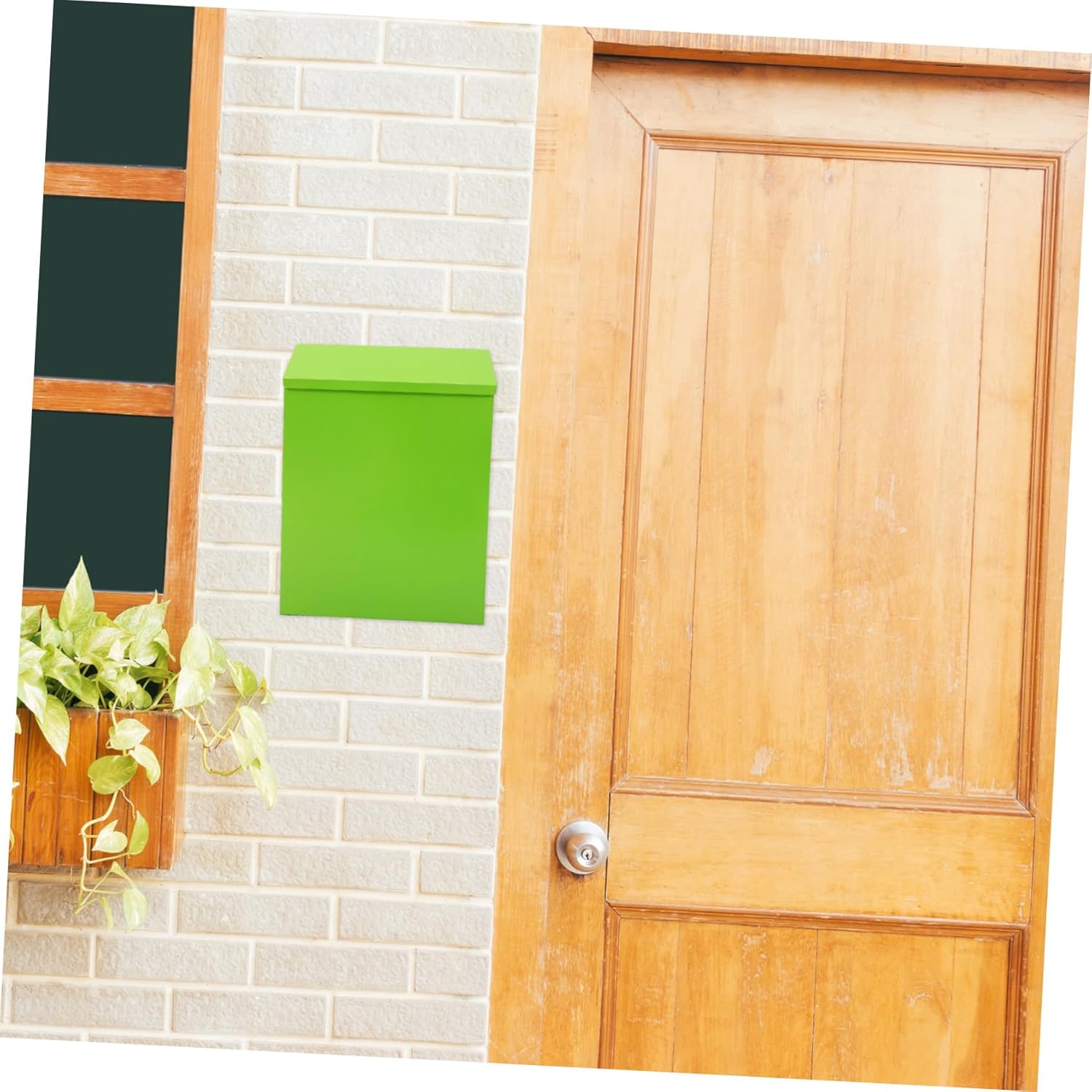 Wall Mount Mailbox Iron Suggestion Box with Lock, Green Metal Hanging Mail Organizer for Office and Home Outdoor Use