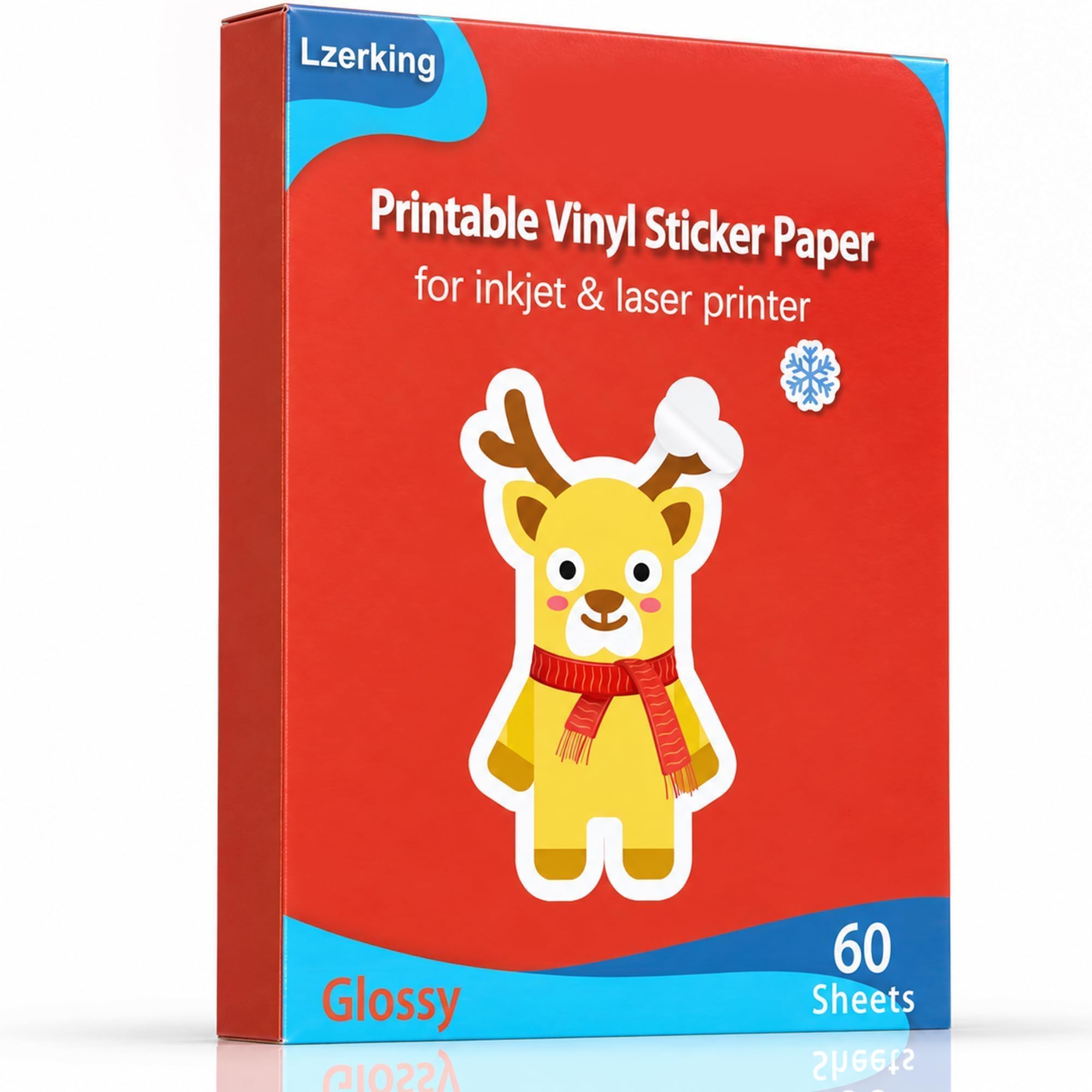 Lzerking Glossy Sticker Paper for Inkjet & Laser Printer, 60 Sheets | Waterproof Printabl…