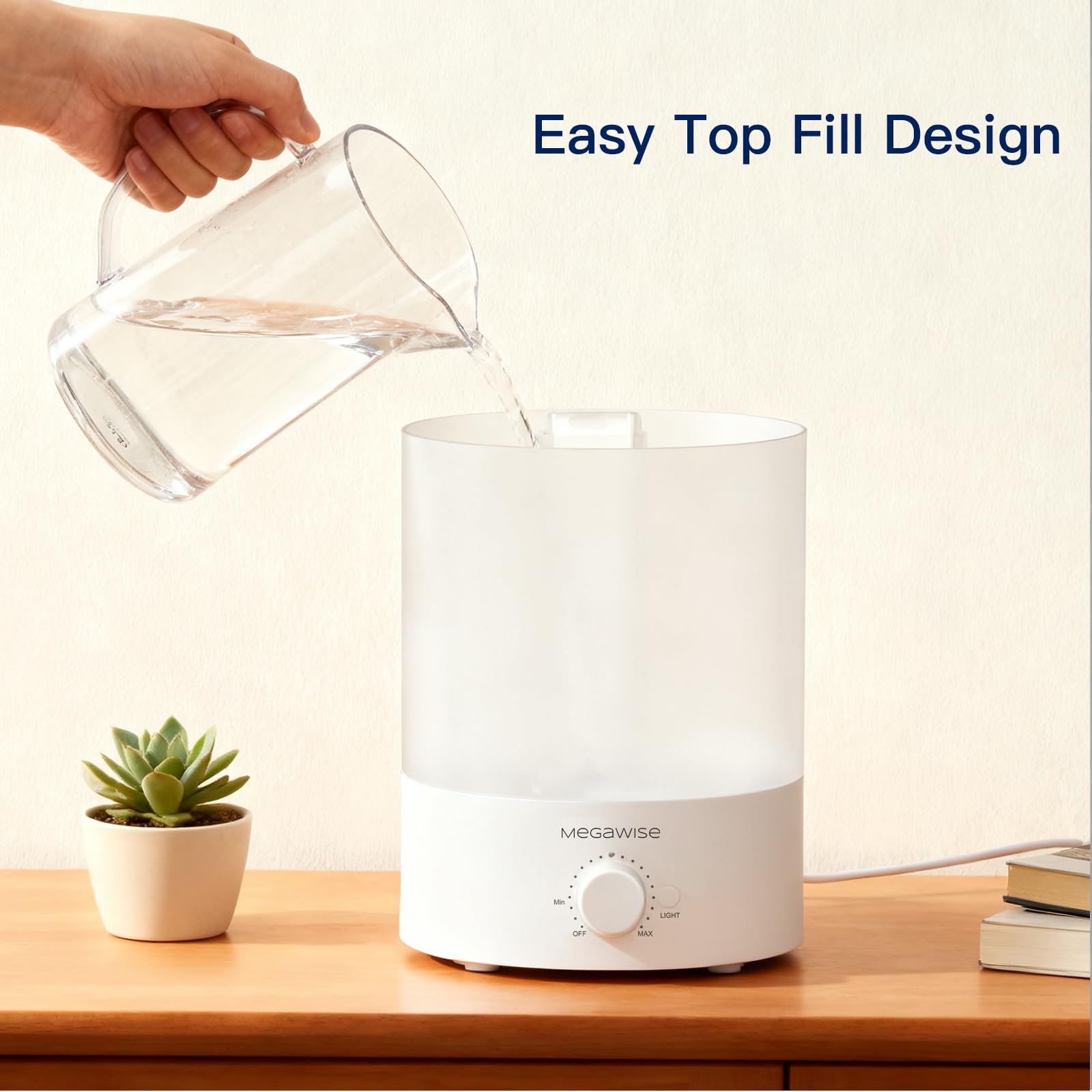 MegaWise Healthy Top-Refill Cool Mist nawilżacz powietrza do sypialni, ultradźwiękowy parownik powietrza 24 dB z filtrem wodnym dla niemowląt [materiał PP], kolorowe światło nocne, 1 Gal Dyfuzor