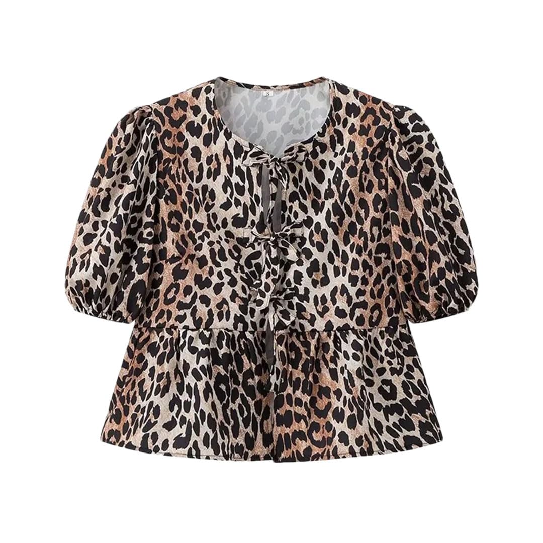 Primavera Donne Stile Girocollo Pizzo Decorazione Dolce Bolla Maniche Camicia Corta